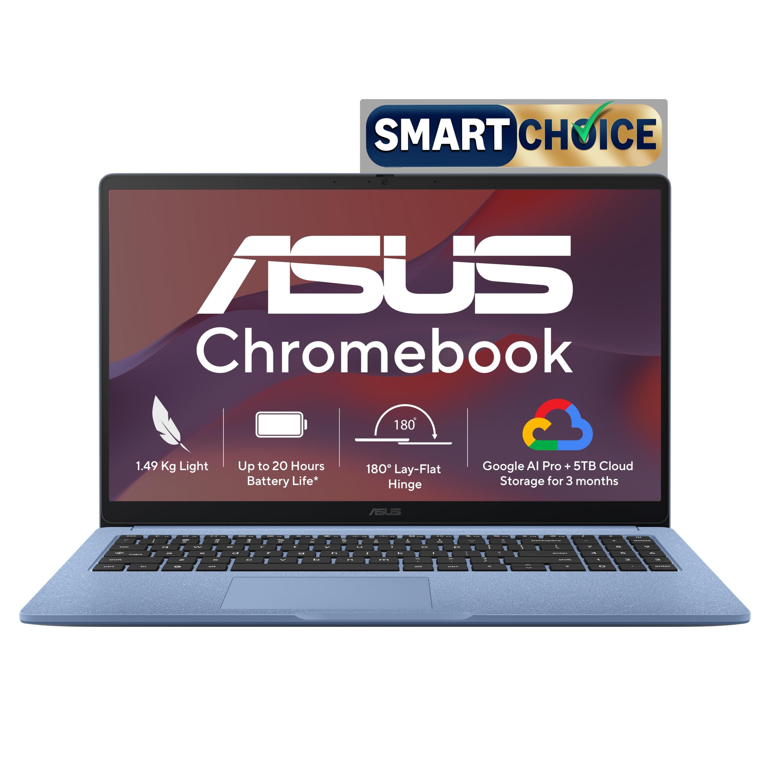ASUS Chromebook CM1505 (2026), Smartchoice, MediaTek Kompanio 540 Processor, 4GB RAM, 64GB SSD, FHD, 15.6"(39.6 cm), 60Hz, Chrome OS, Fabric Blue, 1.49 Kg, CM1505CM4A-S70080, Thin & Light Laptop