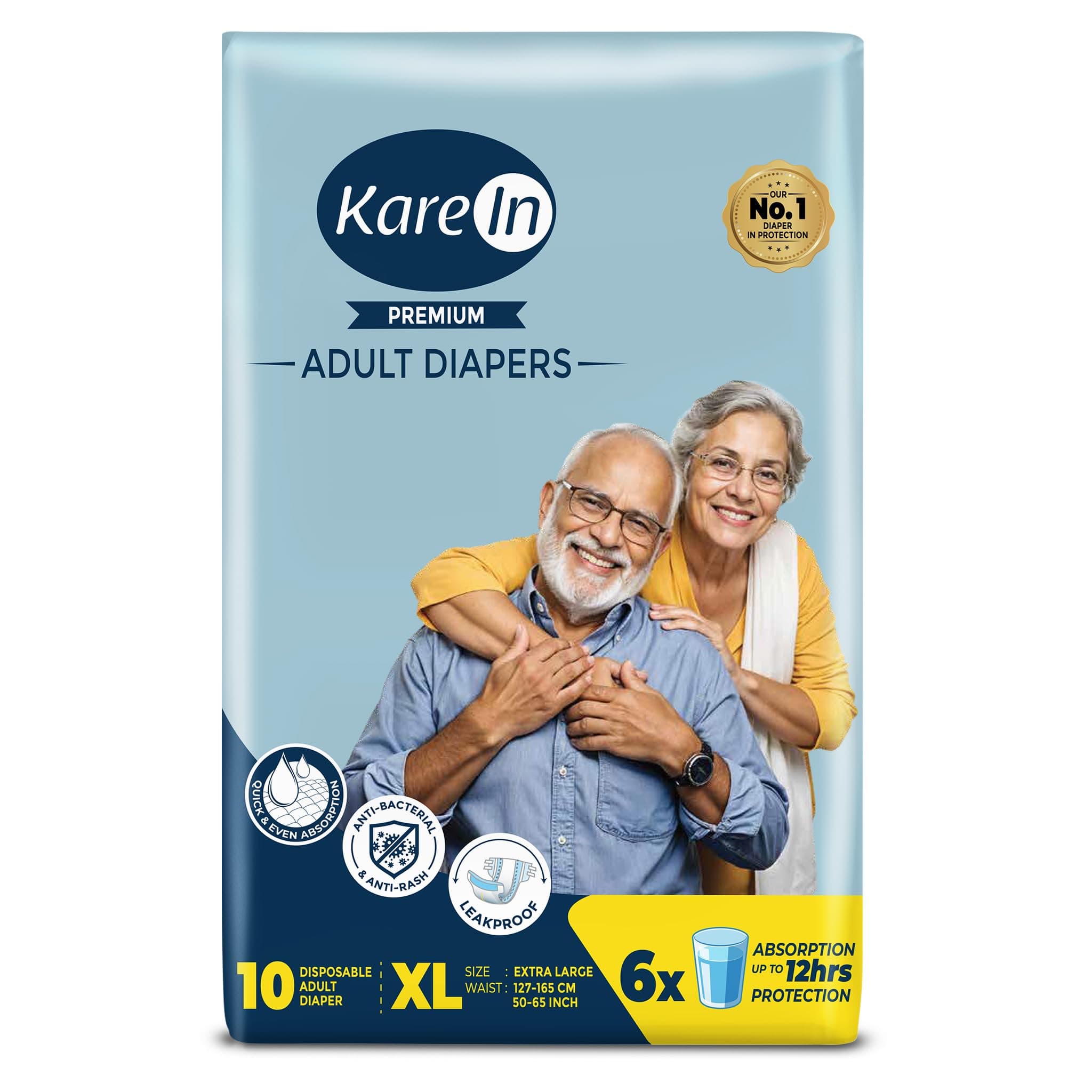 Karein Premium Adult Diaper Tape XL Size, Extra Large, Waist (100-150 cm 40"-59"), 10 Unit, Long Protection Hour, Unisex, Quick & Even Absorption, Leakproof, Odour Control, Wetness Indicator