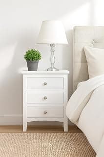 Sheesham Wood Bed Side Table for Bedroom with 3 Drawer (White)