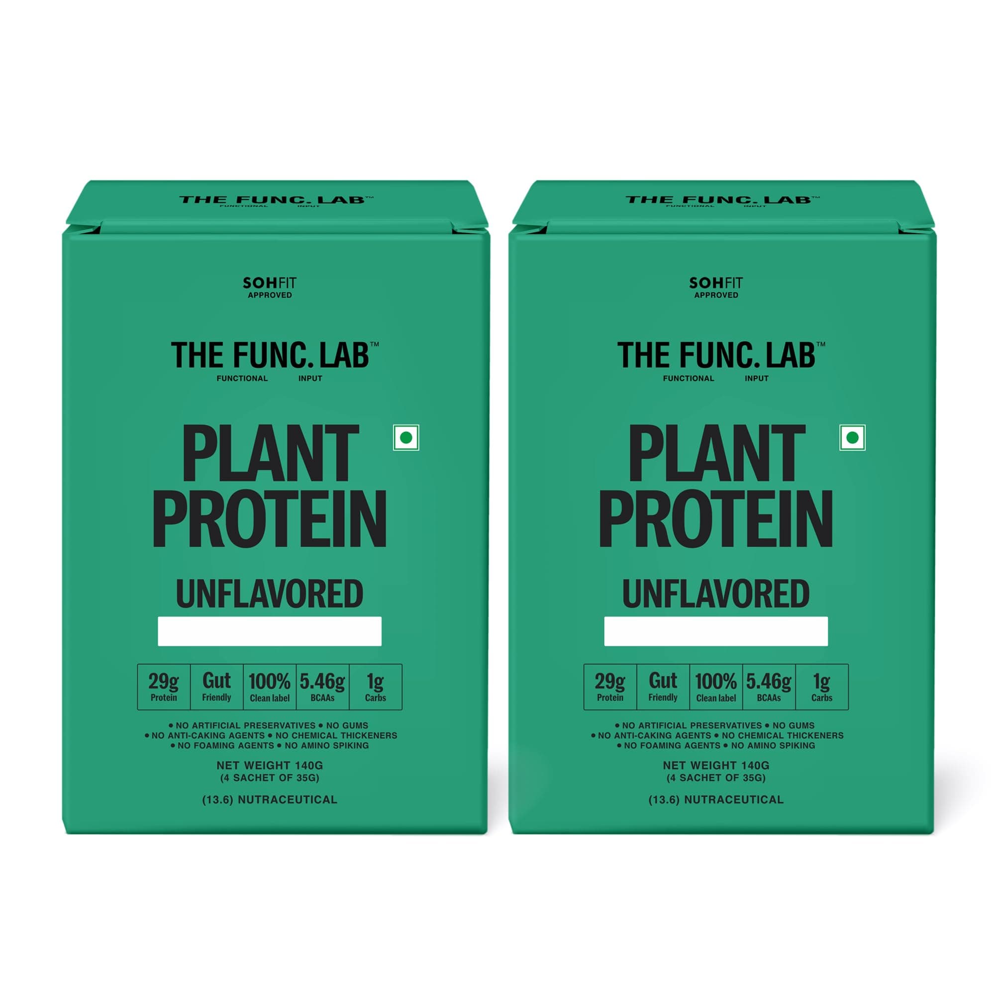 The Func. Lab Plant Protein - Unflavoured Travel Packs | (4 * 35g Sachets) Pack of 2 | 29g Protein per Scoop | Pea and Rice Blend | Vegan, Sugar‑Free, 100% Clean Label, Gut Friendly, Vegetarian