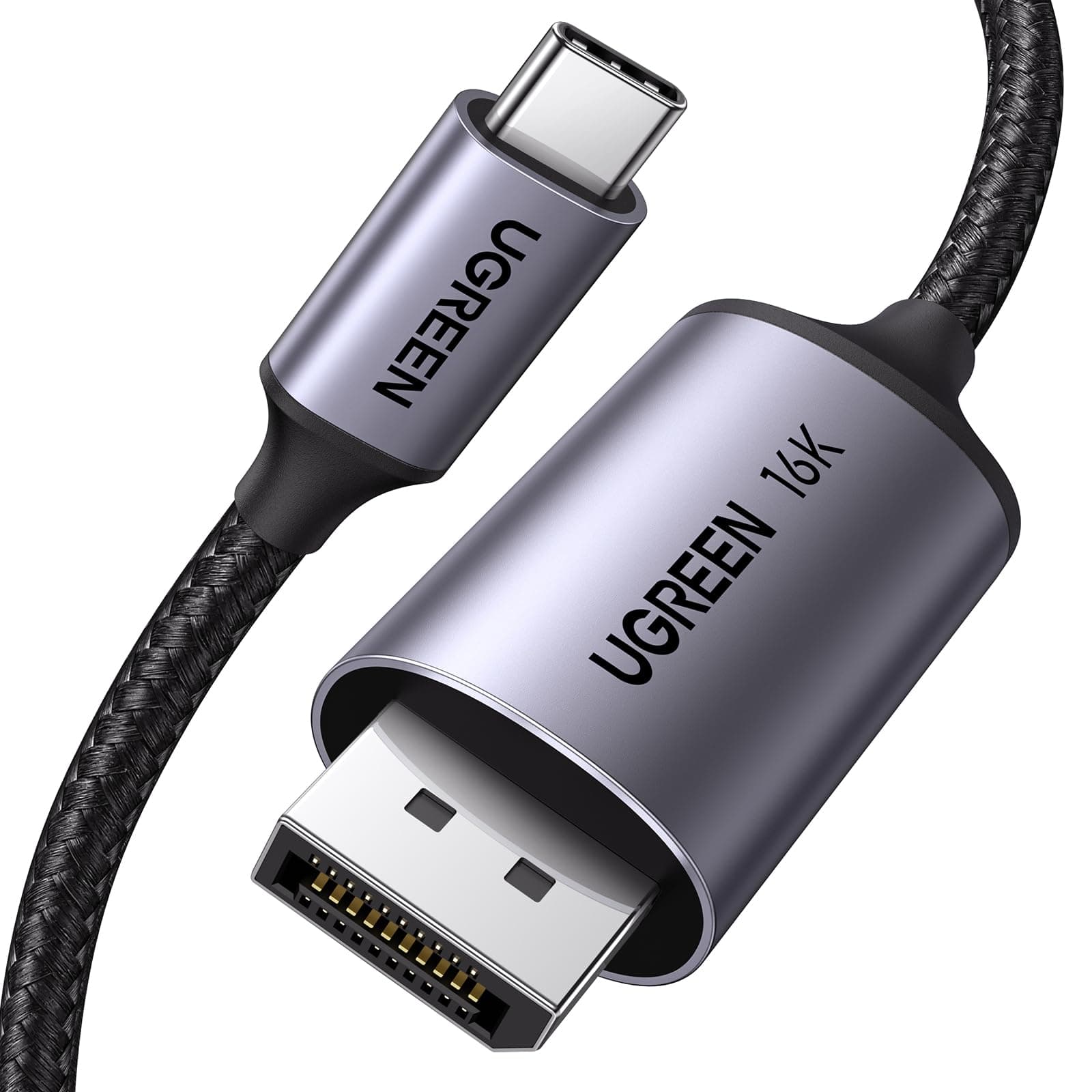 UGREEN 1M USB C to DisplayPort 2.1 Cable 16K@30Hz 8K@120Hz | 40Gbps, Thunderbolt 4/3, Alu Braided, Compatible iPhone 17/16 Pro Max, Galaxy S26, MacBook Pro/Air, iPad, Mac Mini, XPS