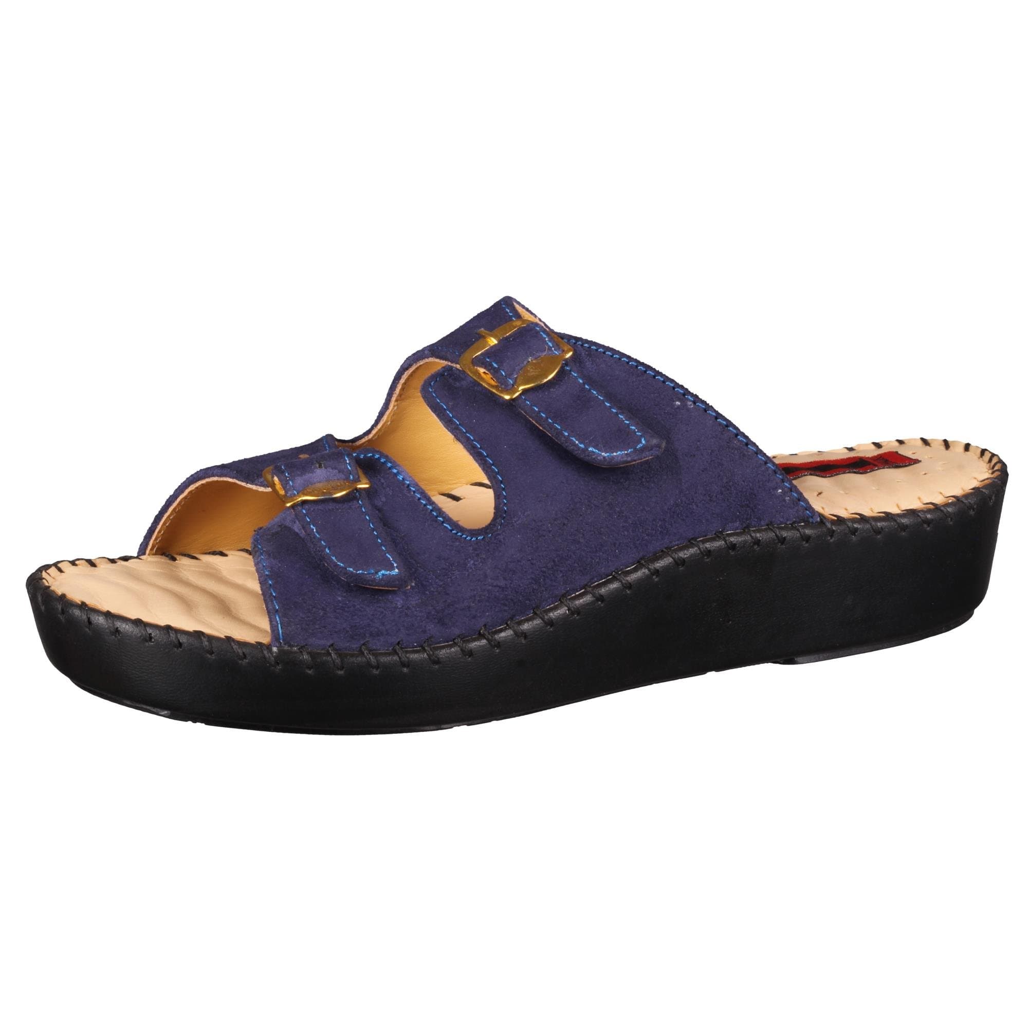 1 WALK Comfortable Leather DR Sole Women-Flats/Sandals/Fancy WEAR Original/Casual Footwear-Blue @@DR-B100B-Blue