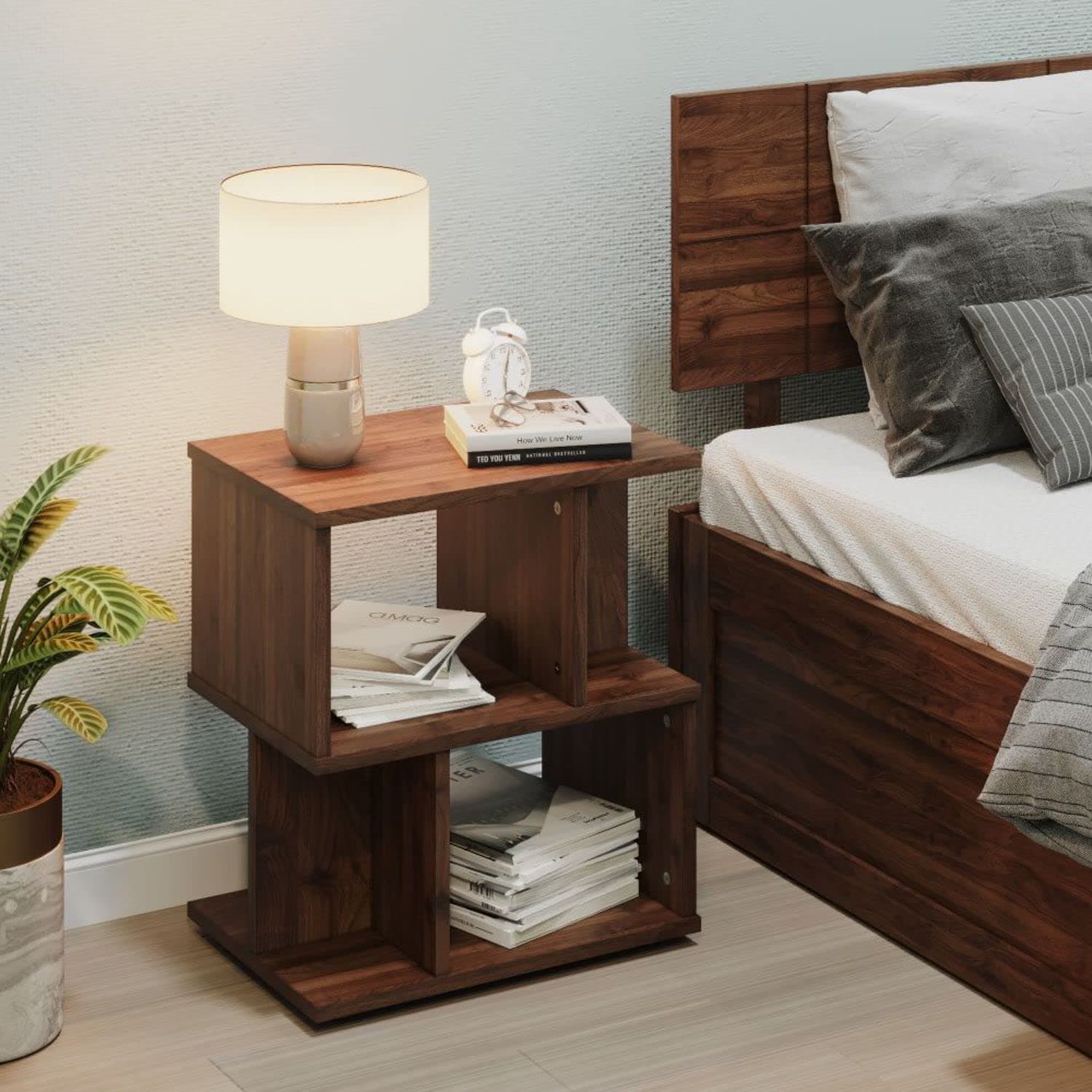 Wakefit Bedside Table| Engineered Wood Side Table Without Drawer | 1 Year Warranty | - Atone - Columbian Walnut