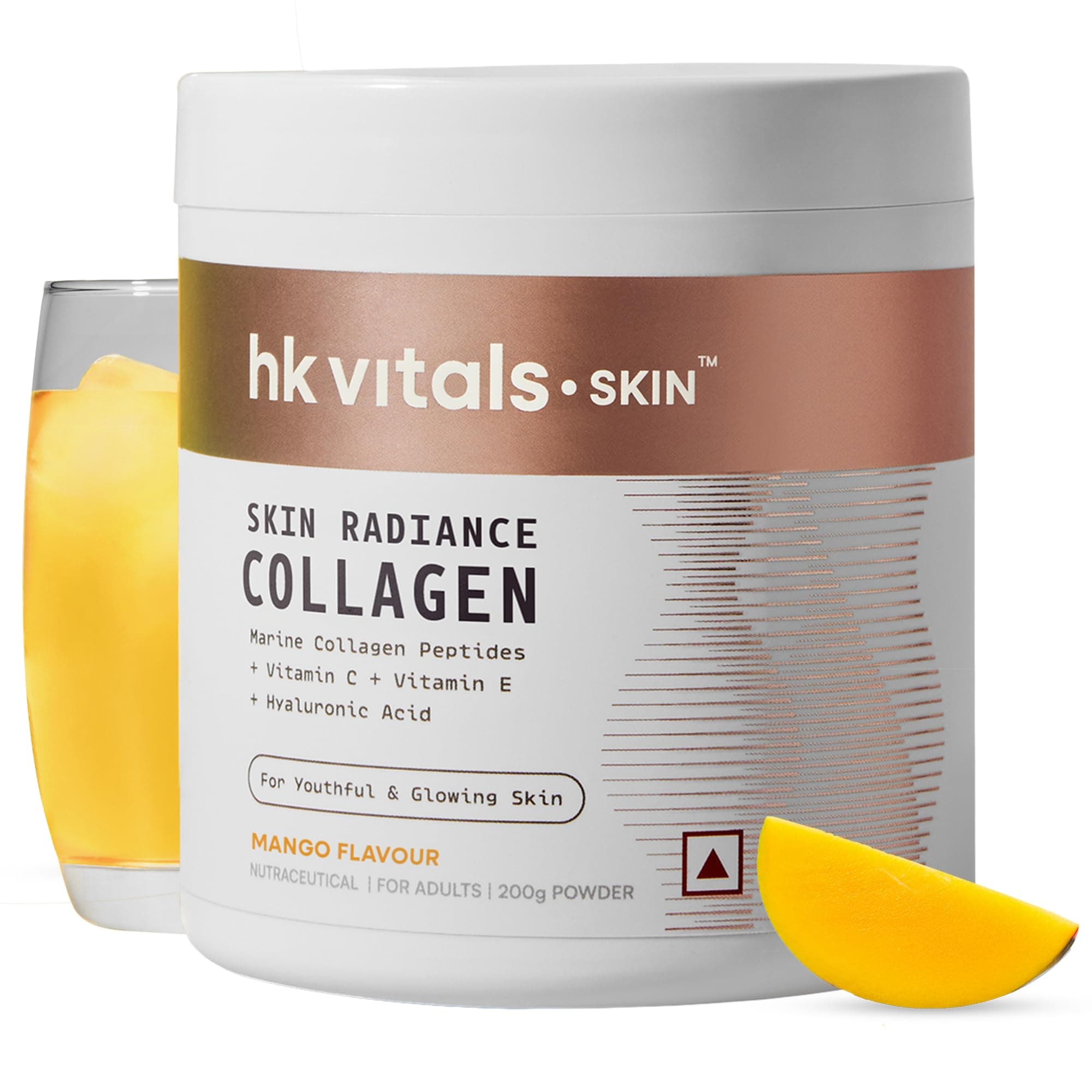 hk vitals Skin Radiance Marine Collagen Supplement (Mango, 200g) | Vitamin C, E, Sodium Hyaluronate | For Healthy Skin, Hair & Nails