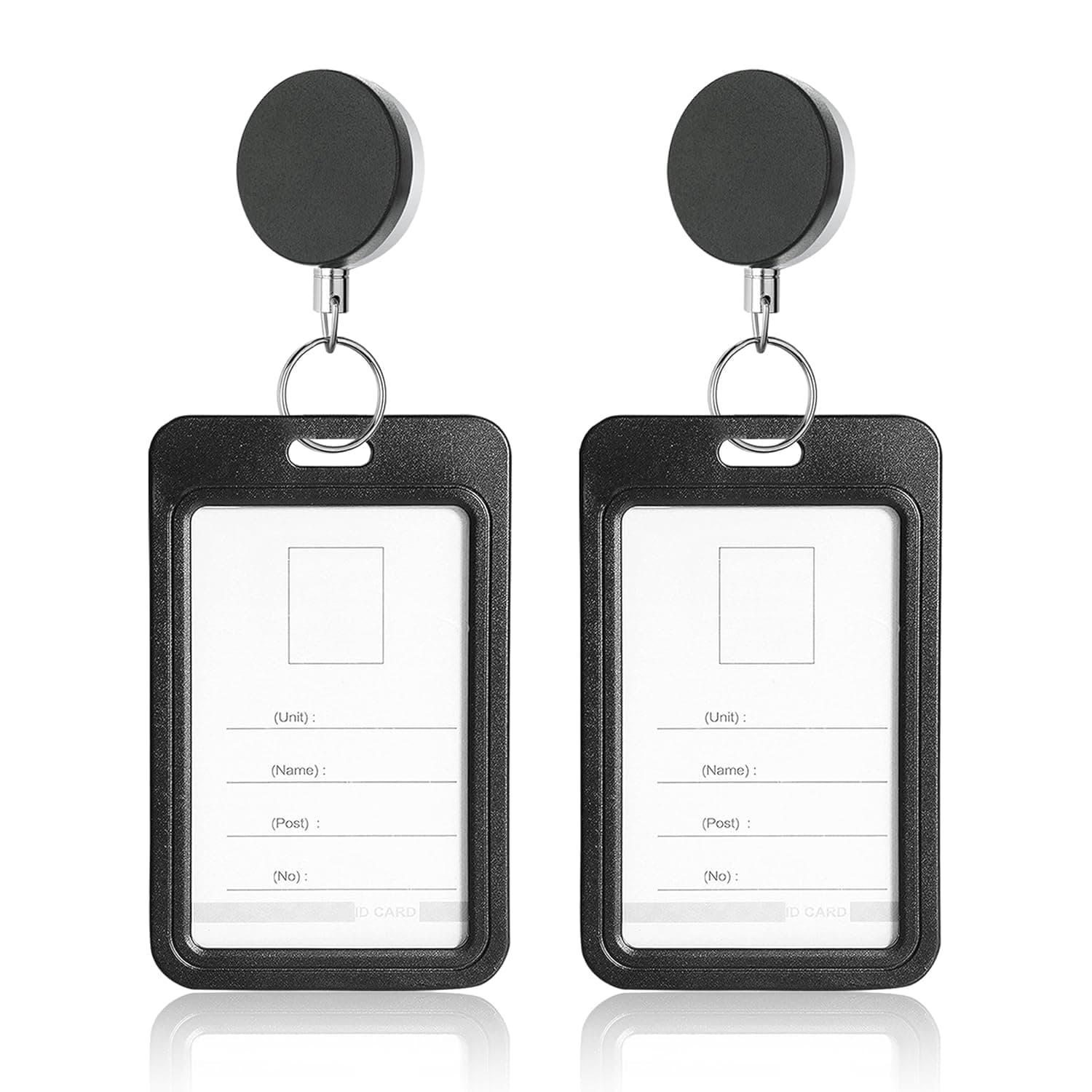 GLUN® Pack of 2 Metal Badge ID Card Holders with Sliding Badge Holder (Black Vertical) Plastic Card Case Protector for Office Employee and Staff Retractable