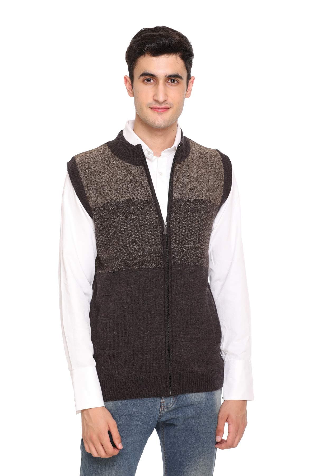 aarbee Woollen Sleeveless Zipper Sweater for Men
