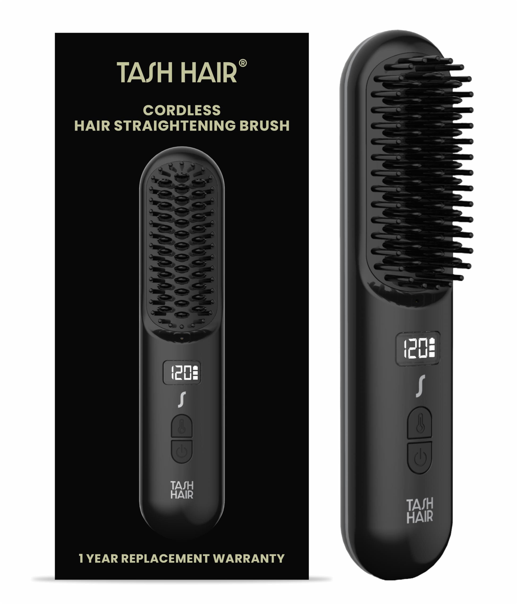Tash Hair Glide Cordless Hair Straightening Brush | Naturally Straight, Shiny & Frizz-Free Look | 5 Heat Settings, Ceramic Bristles, Portable & Rechargeable Straightener Comb | 1 Year Warranty
