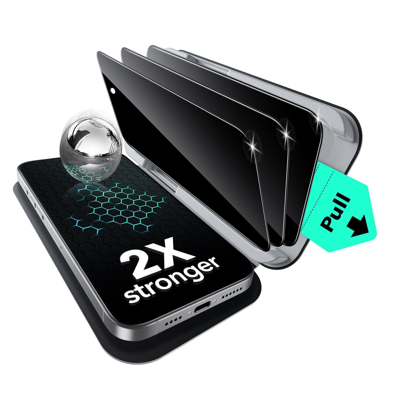 ESR 3 Pack for iPhone 16 Pro Max Privacy Tempered Glass, Military Grade Shatterproof, 9H Hardness Screen Guard, Full Coverage Full Screen Protector With Ultrafit Tray