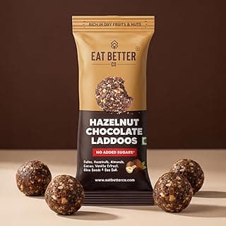 Hazelnut Chocolate Sugar-Free Laddoos | High Protein & Instant Energy | 95% Dry-Fruits - Healthy Chocolate – No Added Sugar | Healthy Snacks | Energy-Bar Replacement (Pack of 4-40gm)
