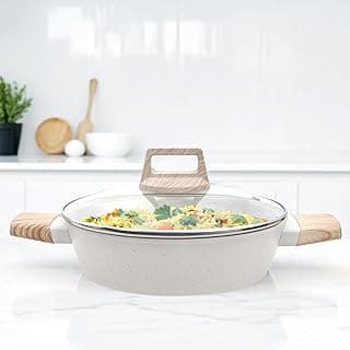 SOLARA Belmont Ceramic Non Stick Kadai With Lid for Cooking, 2.2 Litre/24Cm Non Stick Kadhai, Cast Aluminium Body casserole, Stew Pot, Biriyani Bowl, Gas & Induction Compatible, Ivory
