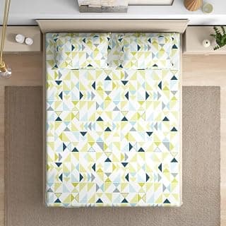 Wakefit Cotton Fitted Bedsheet | 200 TC Elastic Fitted Sheet, King Bed Bedsheet with 2 Pillow Geometric Covers | Maze - 78X72 Inches, Multicolor