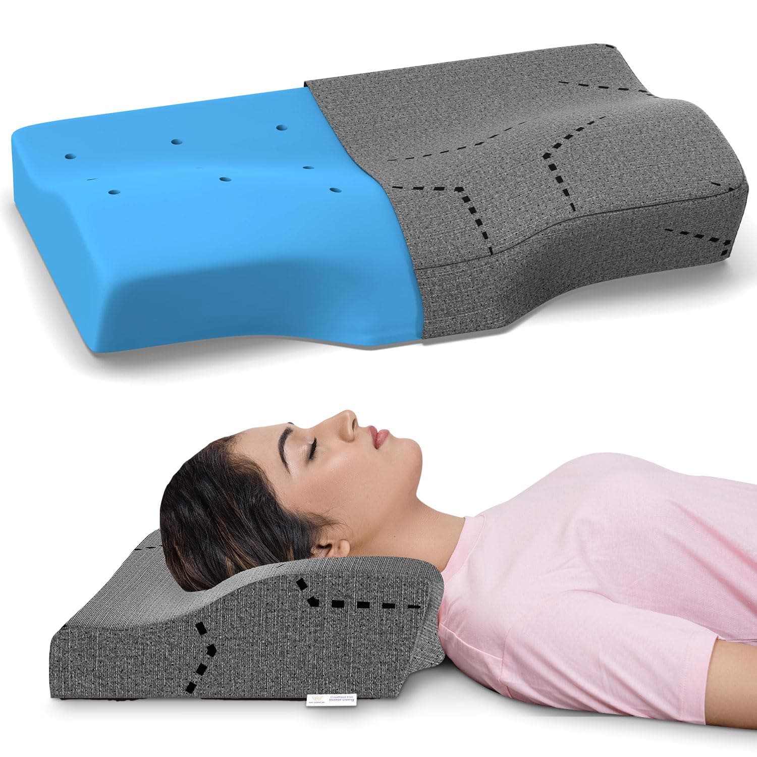 MYARMOR Cervical Pillow for Neck Pain Spondylitis Neck, Orthopedic Memory Foam Pillow for Sleeping, Neck Support Contour Pillow for Shoulder Pain, Regular Size - 18.5 x 11 x 3.5 Inches
