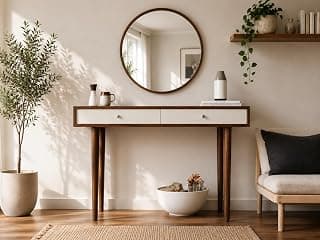 Solid Sheesham Wood Console Table for Living Room | Wooden Side Entrance Table for Home with Two Drawers