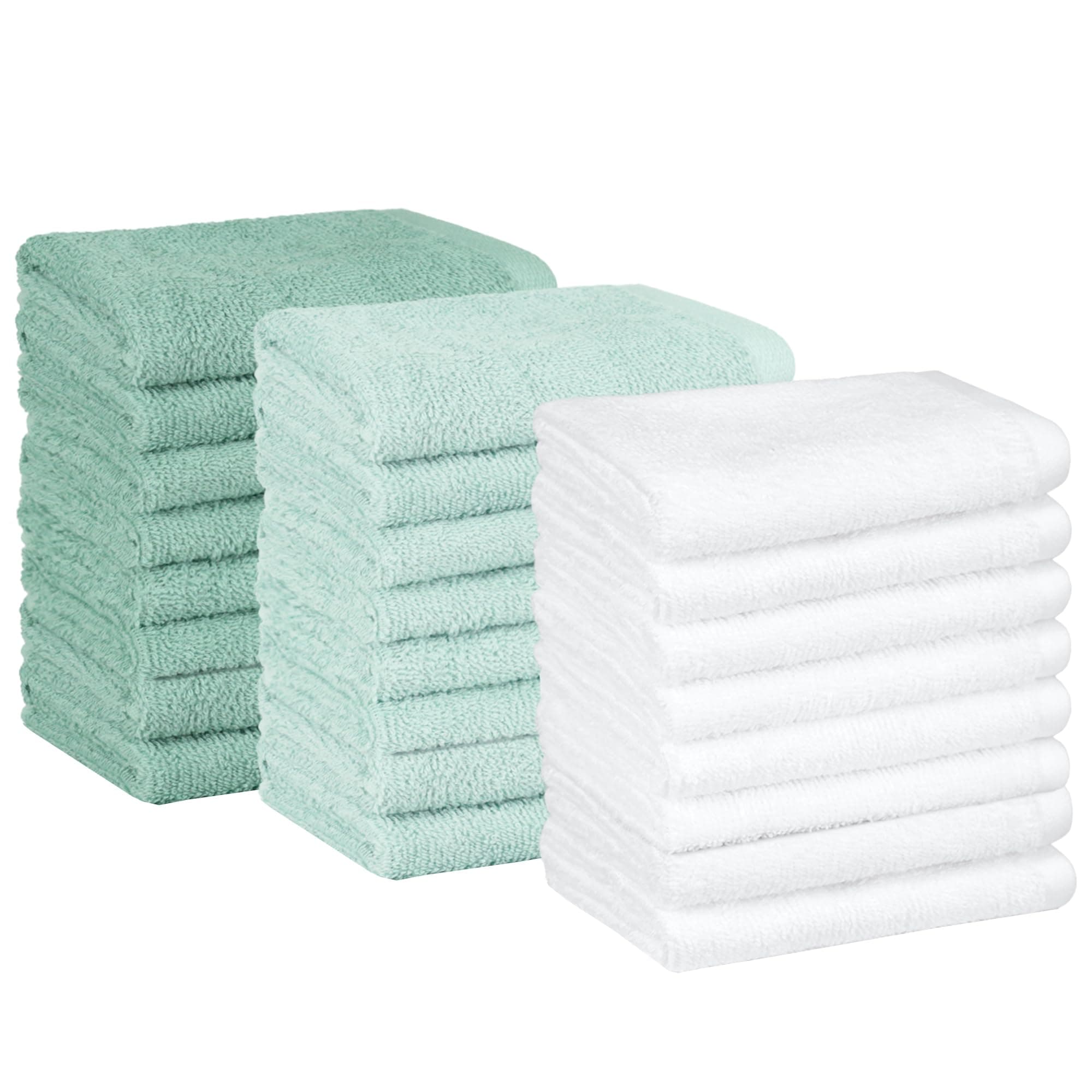 AmazonBasics Cotton Washcloth/Face Towel - 448 GSM - Pack of 24, Multi-Color (Sea Foam Green, Ice Blue, White)