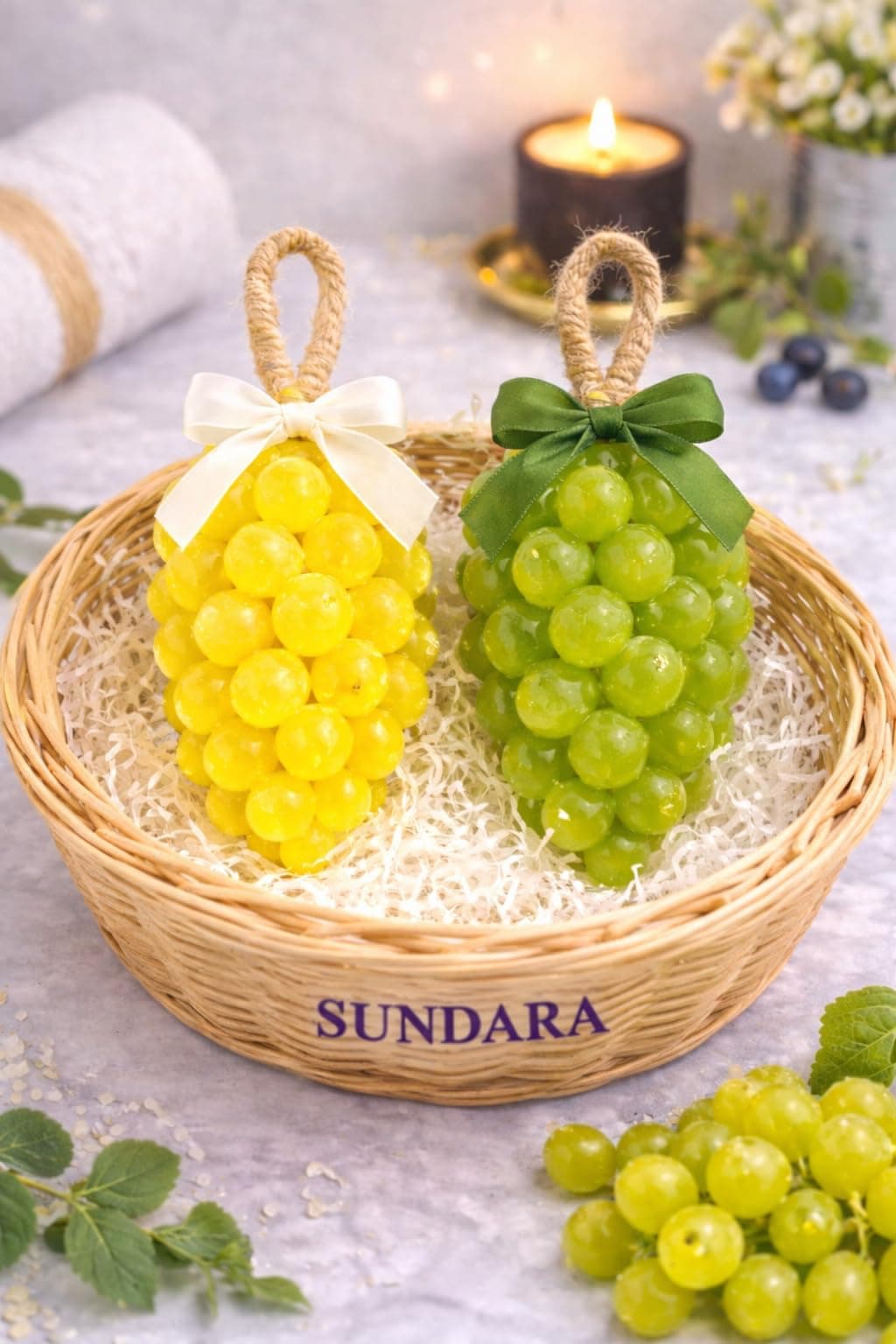SUNDARA Grape Shape Handmade Soap Combo Pack, Moisturising Body Soap for Soft Skin, Decorative Gift Set, 2 Pcs (Yellow-Green)