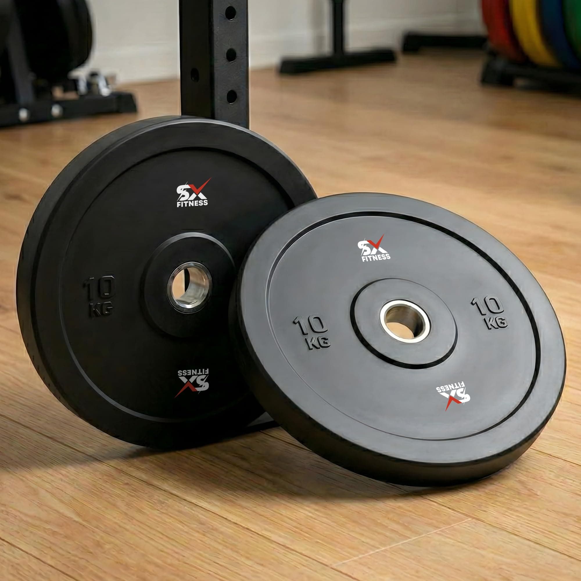 SX Fitness 20Kg Spare Rubber Weight Plates (10kg x 2) combo for Home Gym Exercise and Fitness and strength training Equipment Dia 31mm (Black)