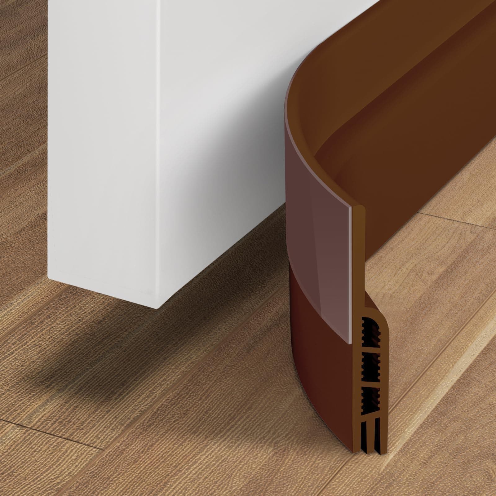 Holikme Door Draft Stopper Under Door Draft Blocker Insulator Door Sweep Weather Stripping Noise Stopper Strong Adhesive 39" Length Brown