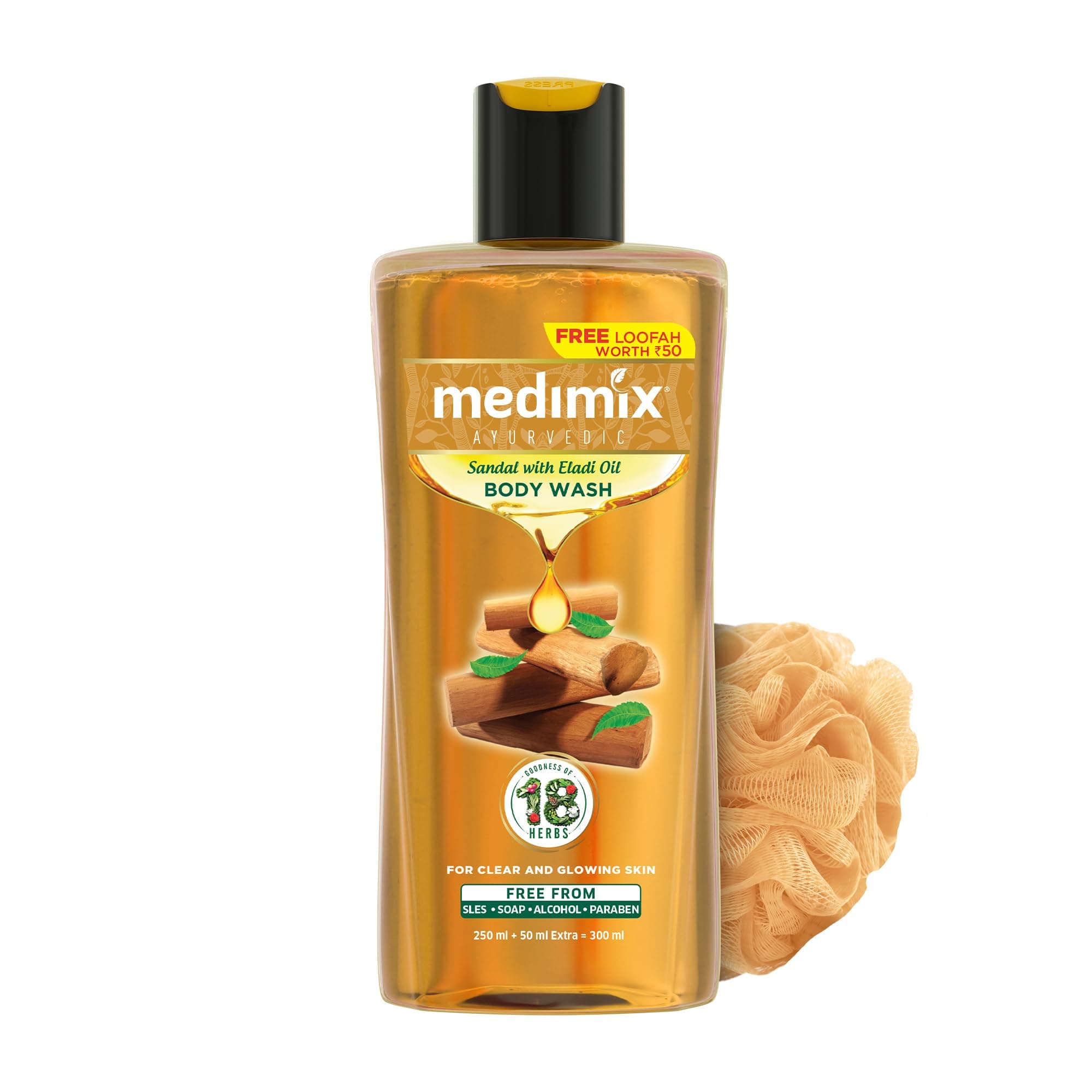 Medimix Ayurvedic Body wash, Sandal With Eladi Oil For Clear, Glowing And Tan-Free Skin 250ml + 50ml | Herbal Shower Gel | Paraben-free & Sulphate-free