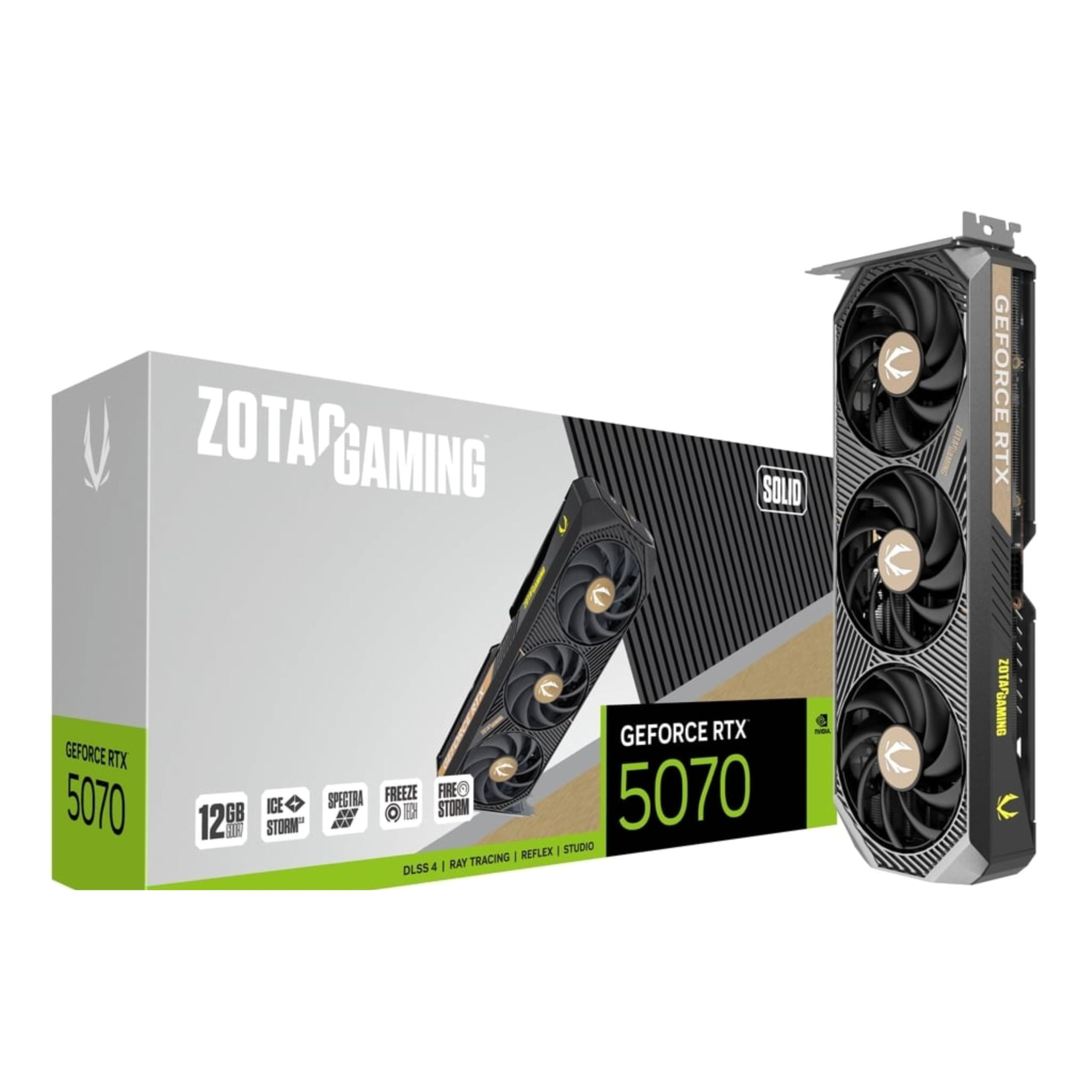 ZOTAC Gaming Geforce RTX 5070 Solid Graphics Card - Black | 12 GB | DLSS 4 | GDDR7 | Advanced Cooling | Triple Fan | Spectra RGB Lights | ZT-B50700D-10P | Only Graphics Card with 5 Year Warranty
