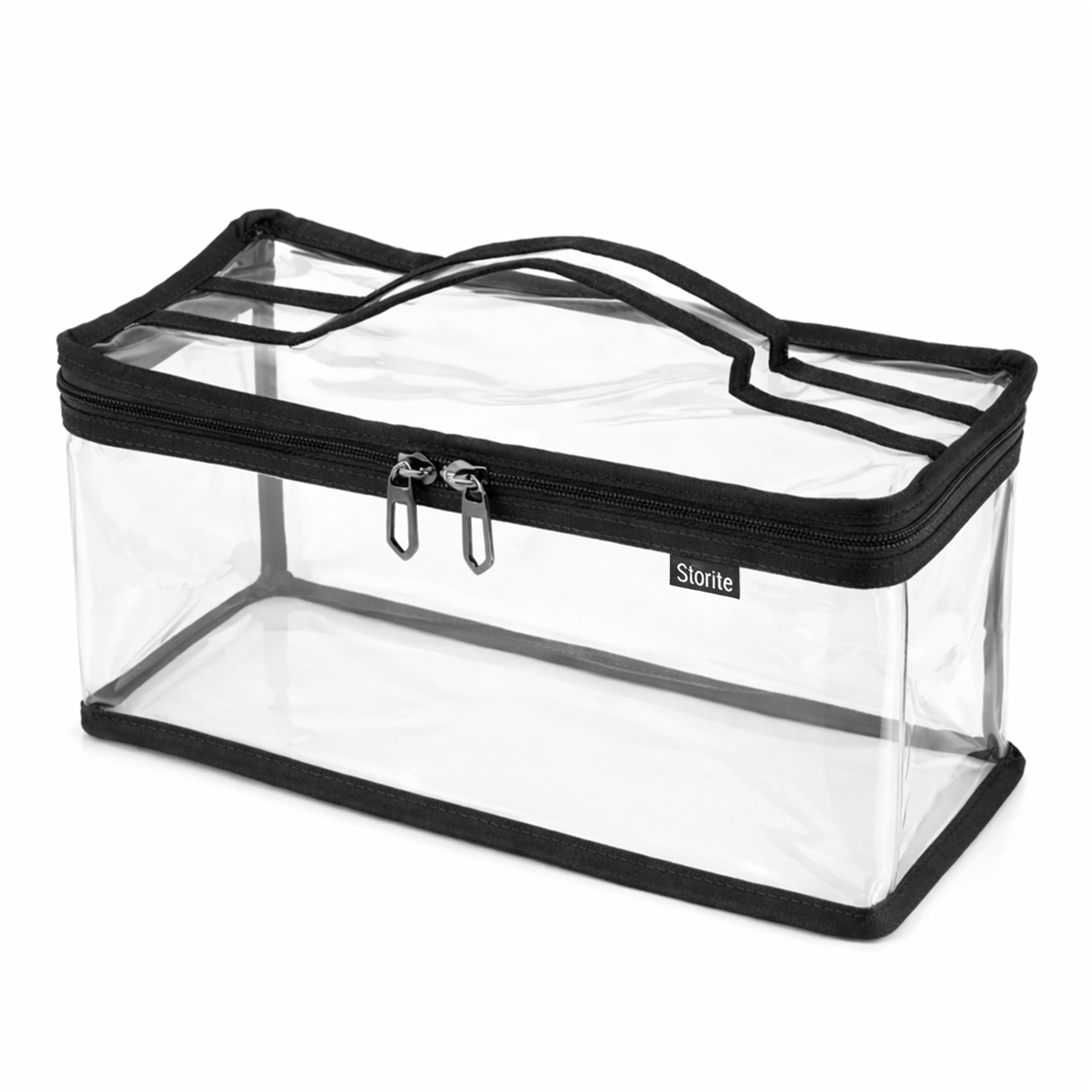 Storite Cosmetic Storage Bag | Clear Toiletry Bag for Travel | Waterproof Makeup Organizer Pouch with Zipper | Travel Accessories Cosmetics Toiletries & Essentials (Black- 30x11x15 Cm)
