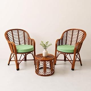 Premium Bamboo Chair Set with Table,Kursi,Garden Chairs with Table,Chairs for Living Room, Home, Dining Room, Bedroom, Kitchen, Office, Outdoor & Garden,Set of 2 Chairs & 1 Table, Brown