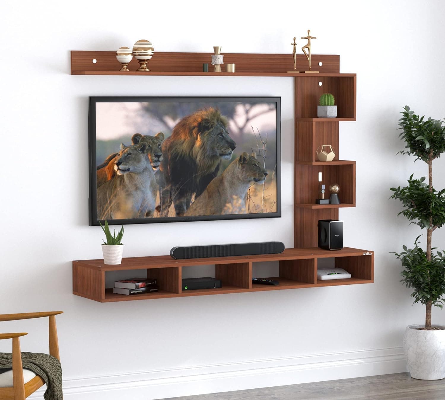 Anikaa Casey Engineered Wood Wall Mount TV Unit/TV Cabinet/TV Entertainment Unit - Ideal for Upto 55" (D.I.Y) (Walnut)