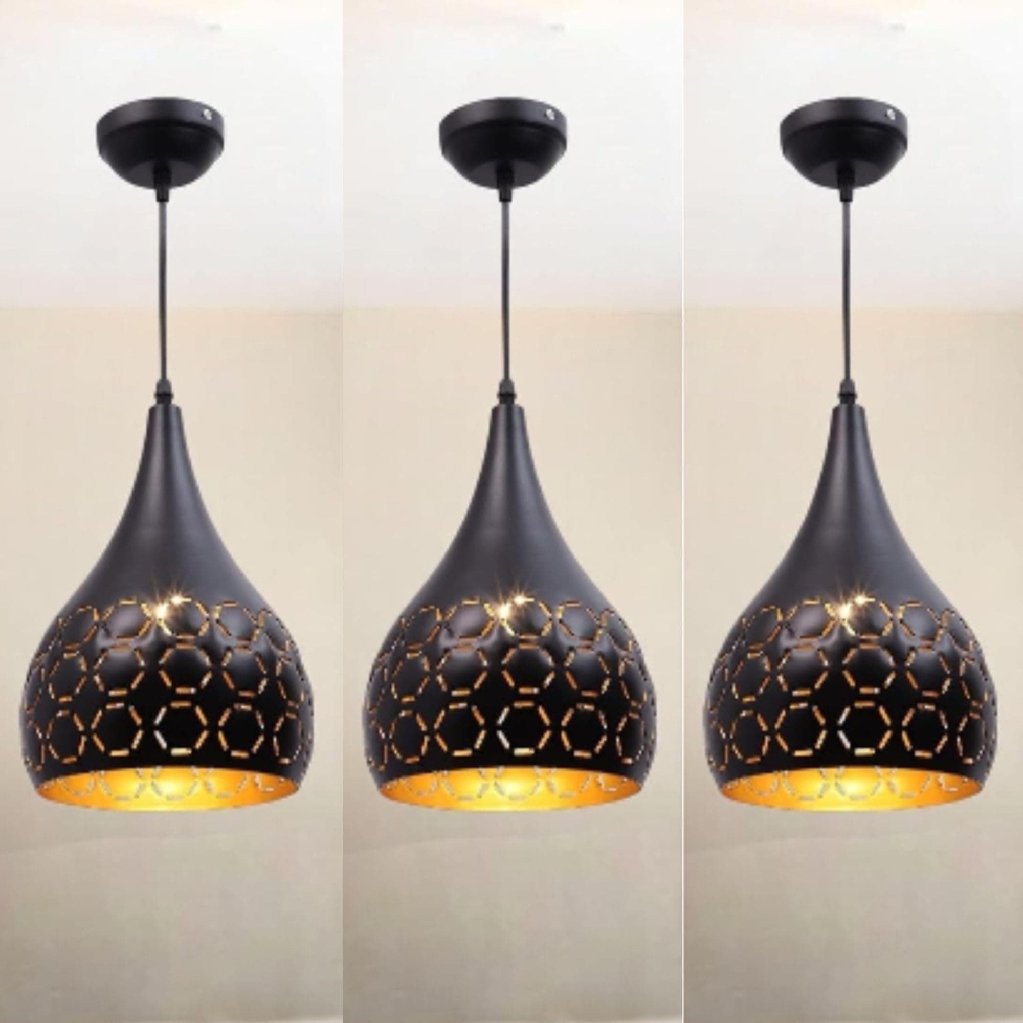 Keyplus Modern Black Dome Laser Cut Hanging Pendant Light for Ceiling – Aluminium, Drop, Antique Decor,(Bulb is not Included) Big Pack of 3