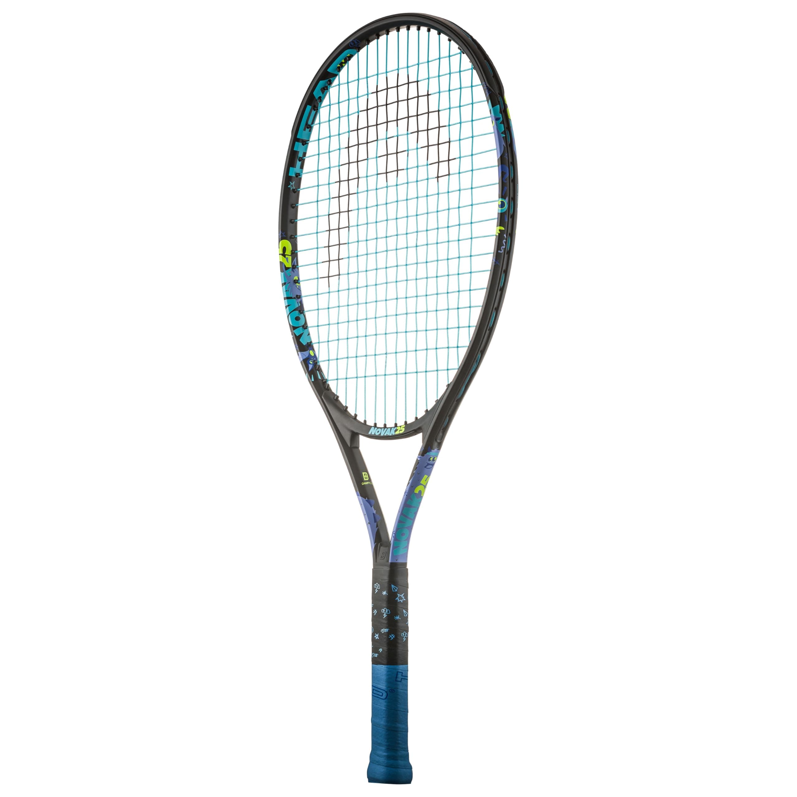 HEAD Novak 25 Strung Tennis Racquet | Lightweight, Great Control | Comfortable Grip & Vibrant Design | Dumpplus Technology | for Kids Aged 8-10 | Material: Aluminium | Color: Navy-Black