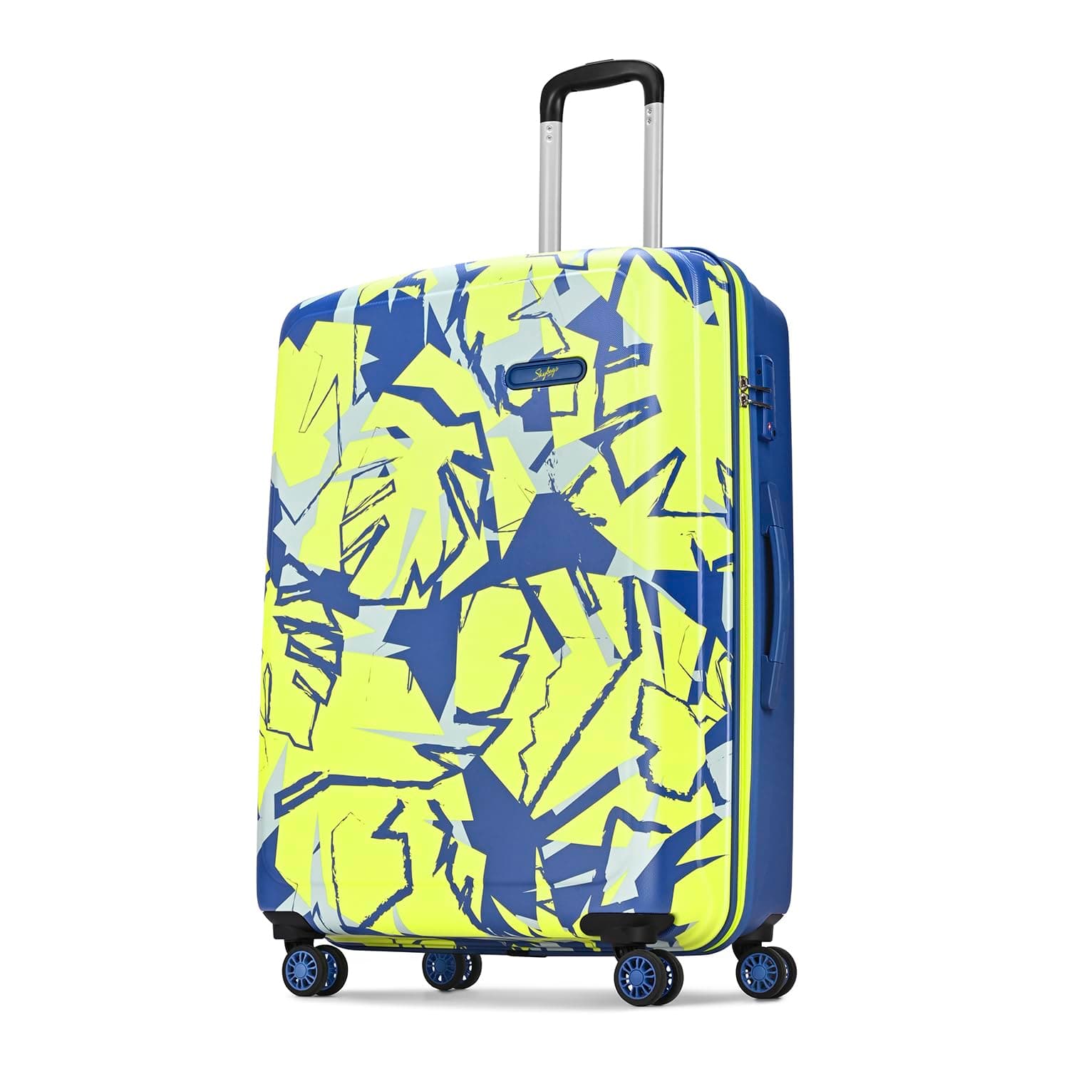 Skybags Lush Large Size Hard Polycarbonate Polypropylene Spinner Luggage (68cm)|Printed Luggage Trolley with 8 Wheels and TSA Lock|Lime-Blue|Unisex