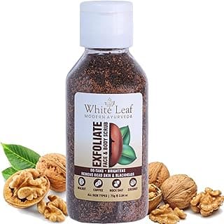 White Leaf Exfoliate Walnut Scrub 75g For Face & Body With Coffee & Coconut For Dead Skin Cells & Tan Removal, Blackheads, Dirt & Pollution Free Skin