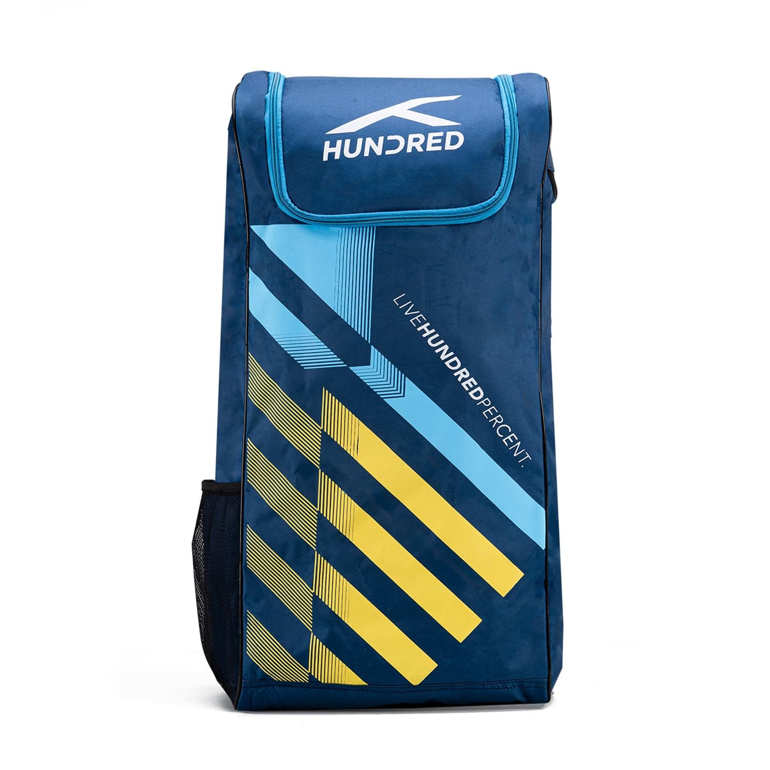 Hundred Polyester Drive Cricket Kitbag | Spacious & Durable Sports Gear Bag for Bats, Pads, Gloves & Accessories | Waterproof, Heavy-Duty Zippers, Multiple Compartments(Navy)