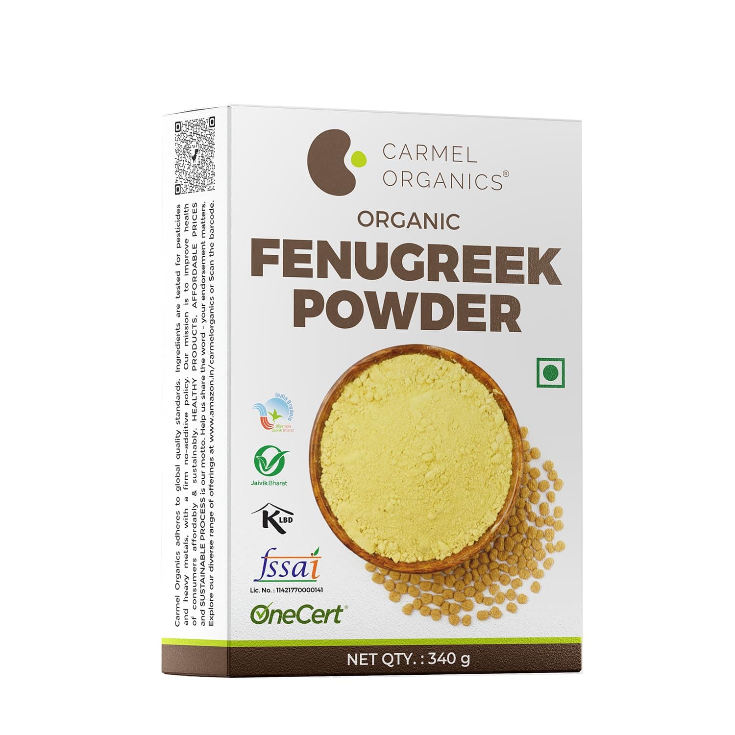 CARMEL ORGANICS Fenugreek/Methi Seeds Powder 340 Grams | Trigonella Foenum-Graecum, Hair & Health Care, Jaivik Bharat Certified, Menthya, Venthayam, Menthulu