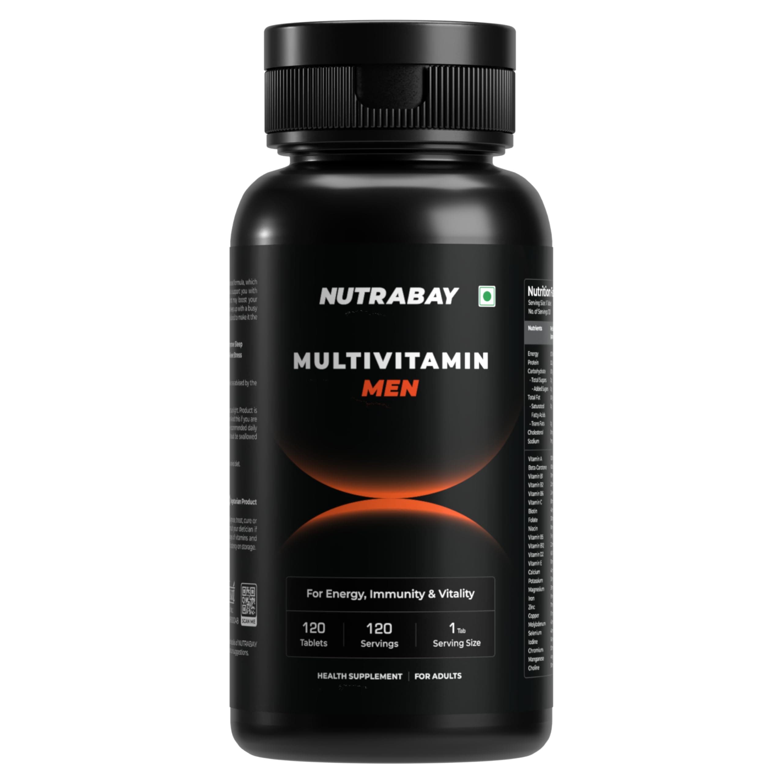 Nutrabay Pro Active Multivitamin for Men with Zinc, Magnesium, Vitamin B,C,A,E – Enhances Energy, Immunity & Better Sleep– 120 Veg Capsules | 100% RDA for Viamins & Minerals | Purity Tested Supplement