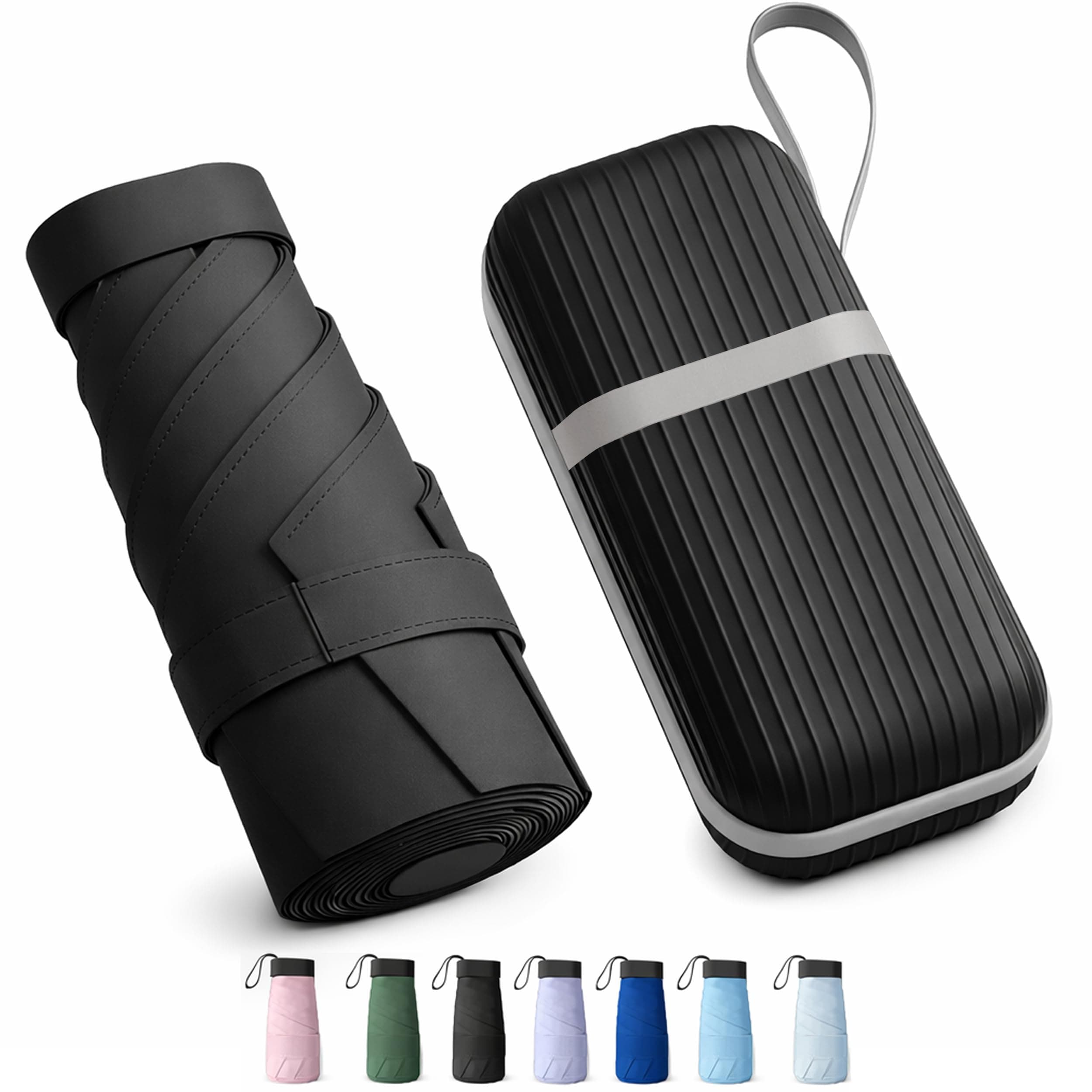 REXERA UV Travel Mini Folding Ultra Compact pastel Umbrella with Hard Case, Manual Open 6 Ribs Lightweight Premium Portable, Windproof Small Sun & Rain Pocket Umbrella for Men and Women- Use in Rain & Summer