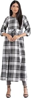 Aurelia Women's Cotton Regular Fit Round Neck Flared Kurta Knee-Length Dress