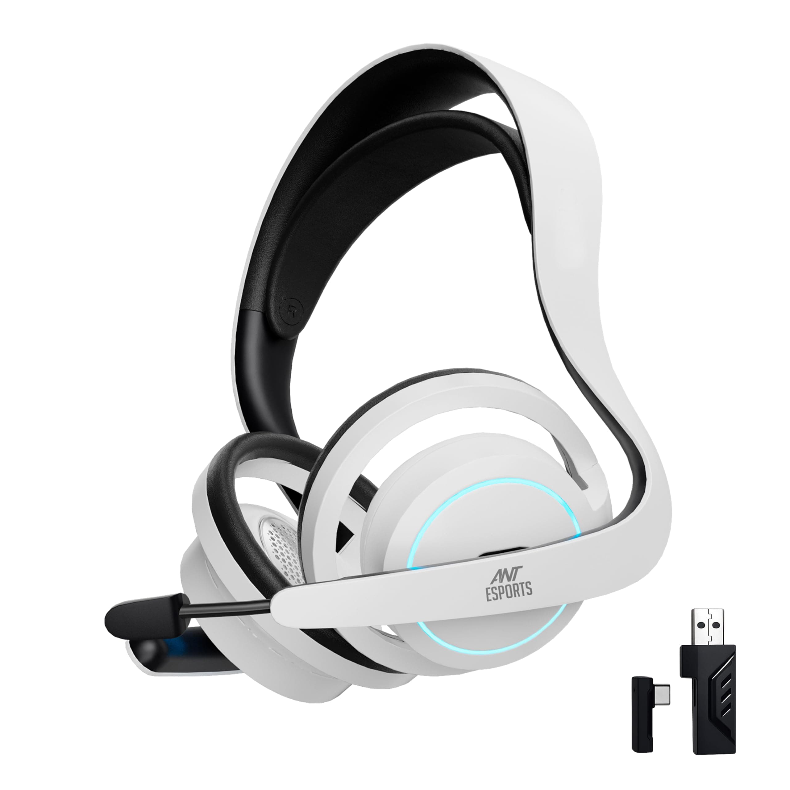 Ant Esports Stealth50 Open Back Wireless Gaming Headset with Bluetooth 5.4 & 2.4GHz Low Latency, 50mm Drivers, Detachable Mic, RGB Lighting, USB-C Charging for PC, PS5, Laptop, Mobile & Tablet – White