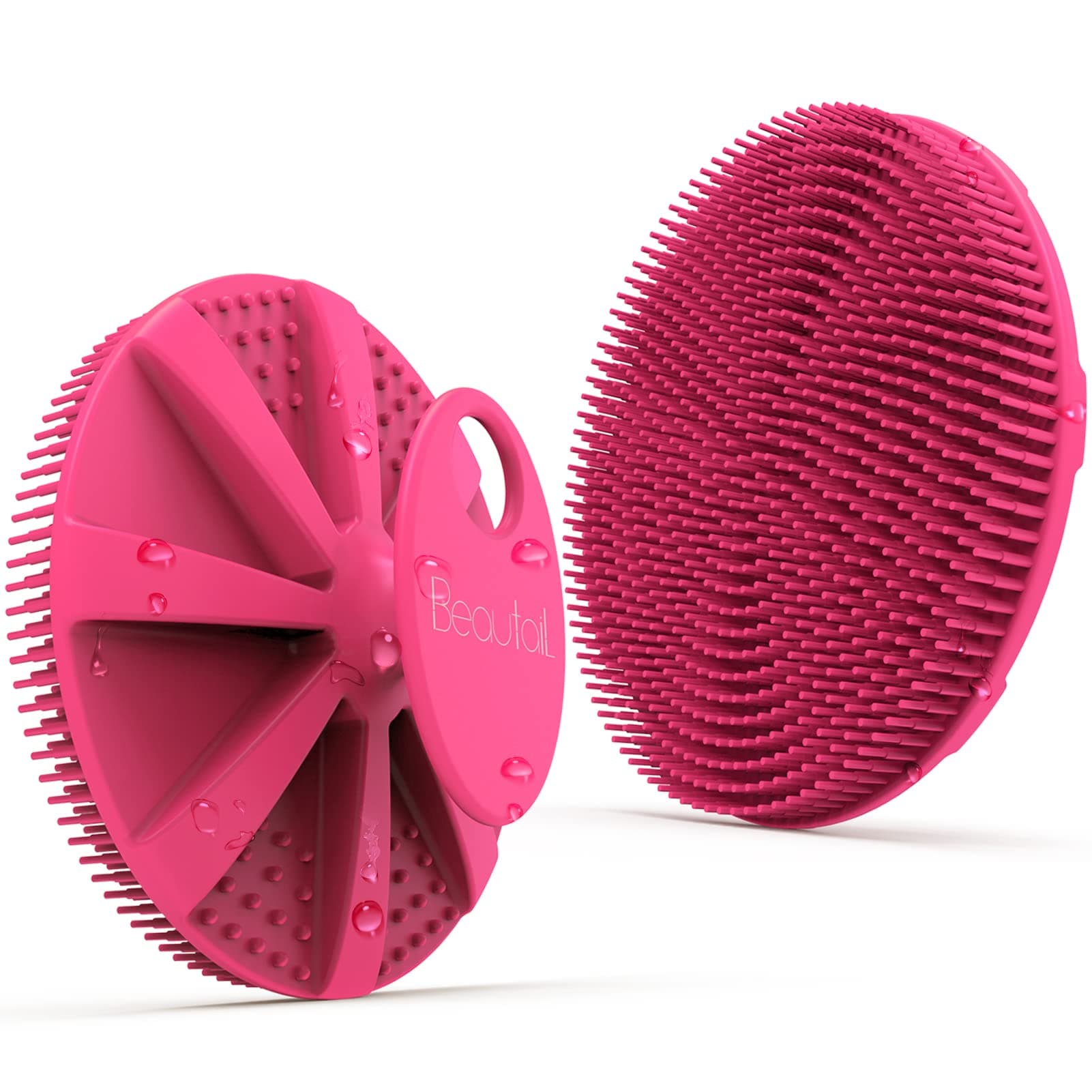 BEAUTAIL Silicone Body Scrubber Shower Bath Brush, More Hygienic Than Traditional Loofah, Lather Nicely, Long Lasting, Gentle Exfoliating for Women Men Baby Sensitive Skin, 1 Pack, Rose
