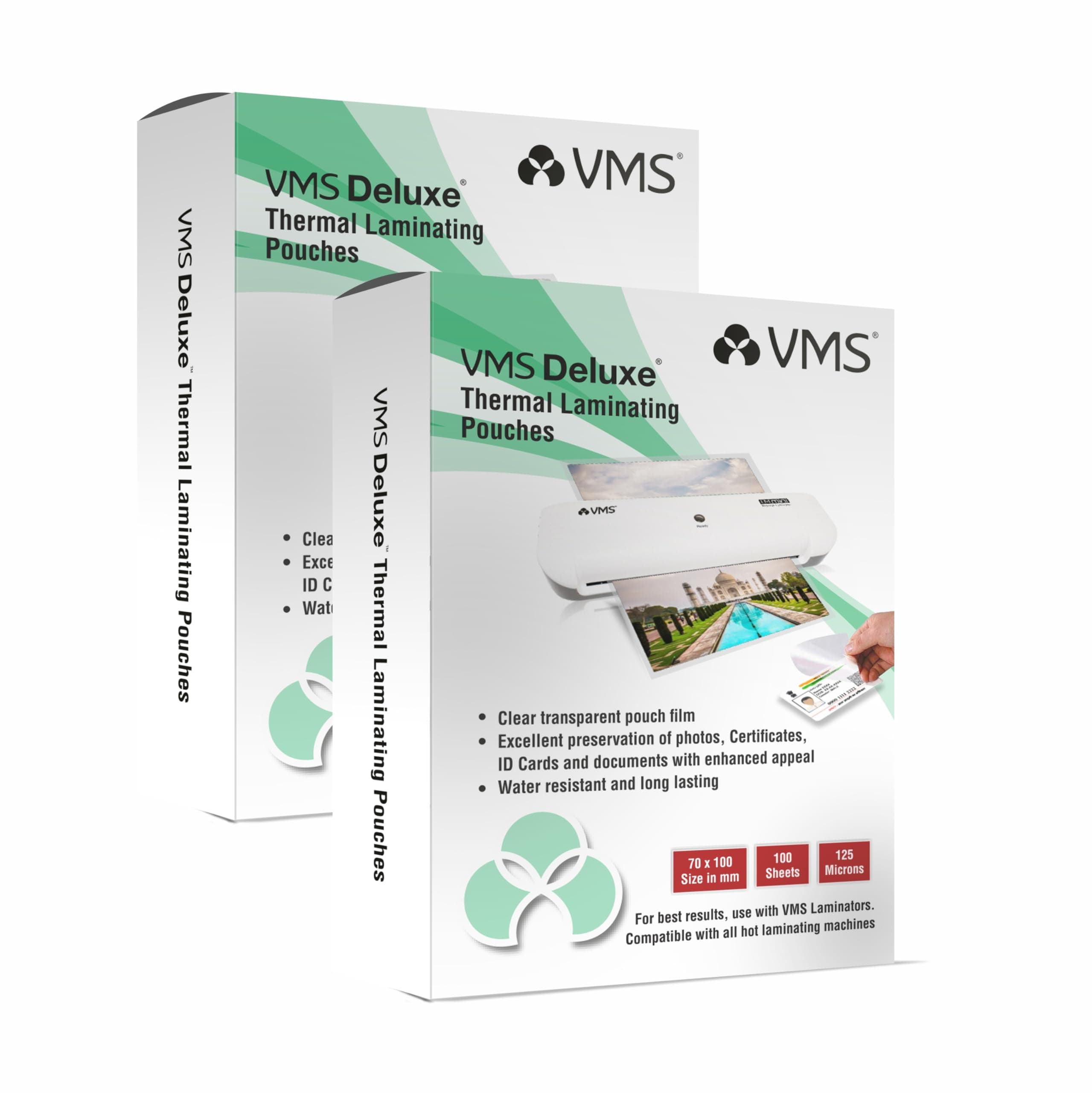 VMS Deluxe Thermal Lamination Pouch 70mmx100mm 125 Micron 2 x 100 Sheets (200 Sheets) Pack of 2