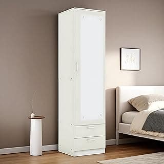 CASPIAN Engineered Wood 1 Door Wardrobe (White) | Pre-Assembled Furniture | Cupboard/Almirah for Bedroom, Office, Kid’s Room | Home Clothes Storage Organizer with Dressing Mirror