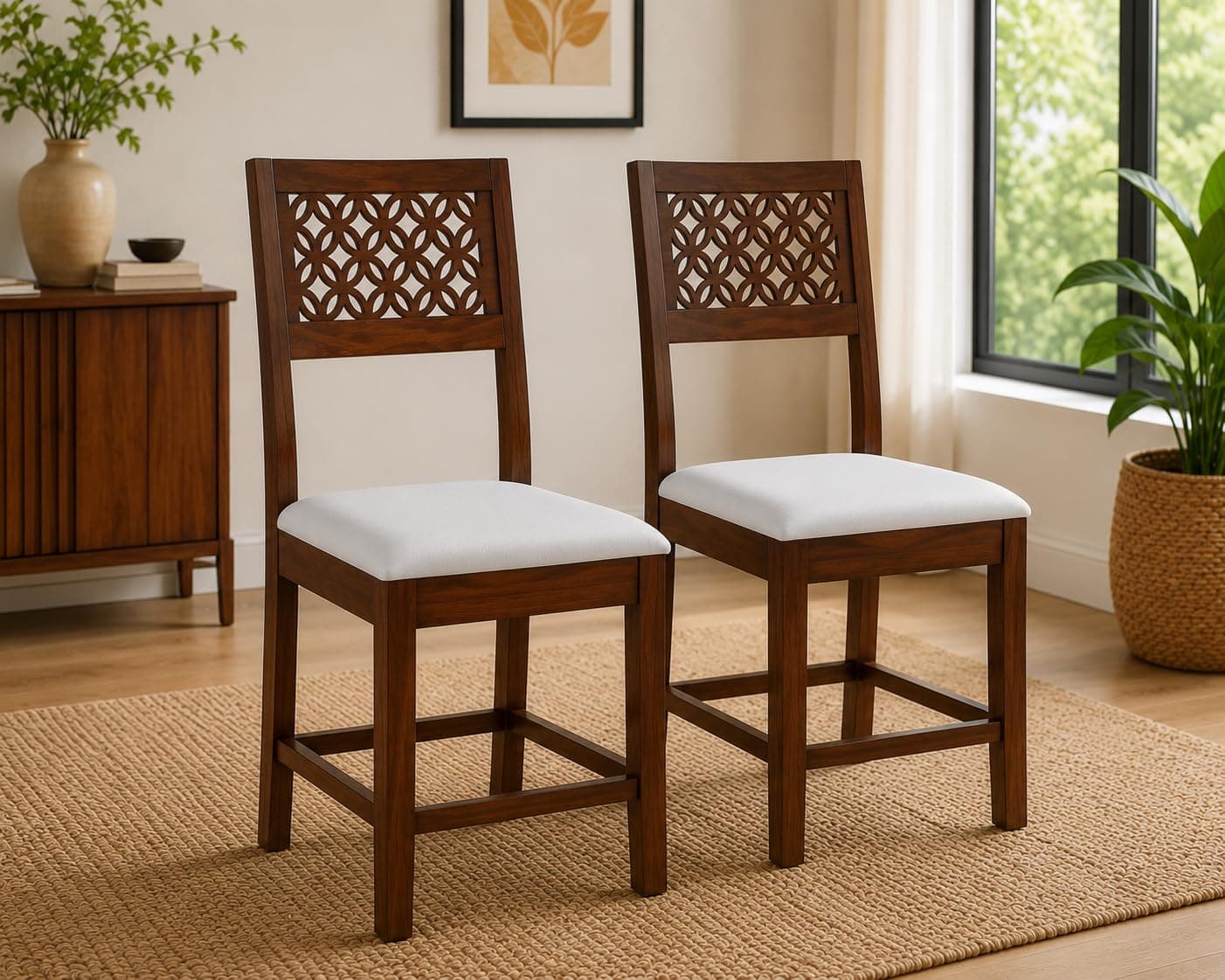 Sheesham Wooden 2 Dining Chair Set for Living Room | Solid Wood Study Chair for Living Room | Office Chair for Home & Office | Set of 2 Dinning Chair for Kitchen & Dining Room | Walnut Chairs