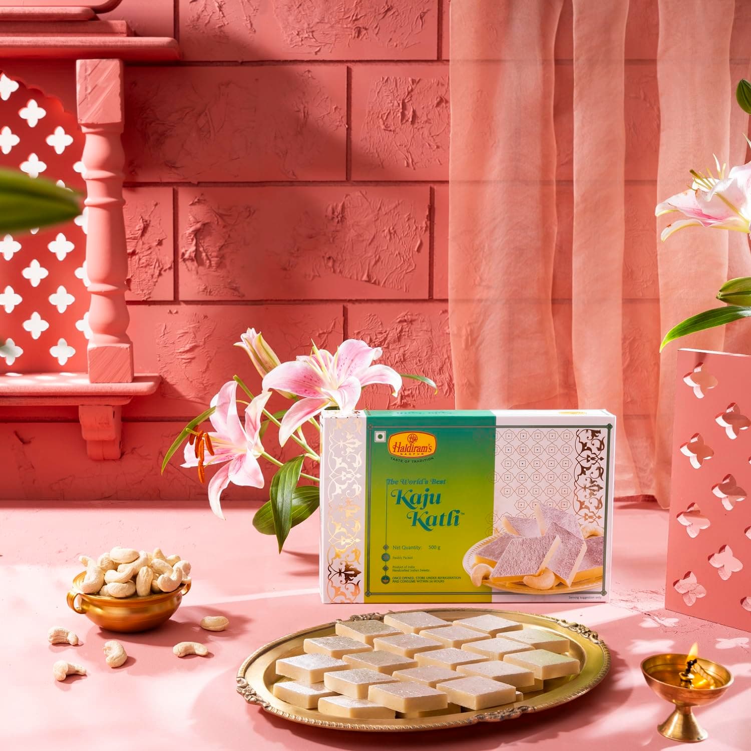 Haldiram's Nagpur Kaju Katli 250g � Diamond-shaped cashew mithai with a smooth texture and rich taste, loved across India