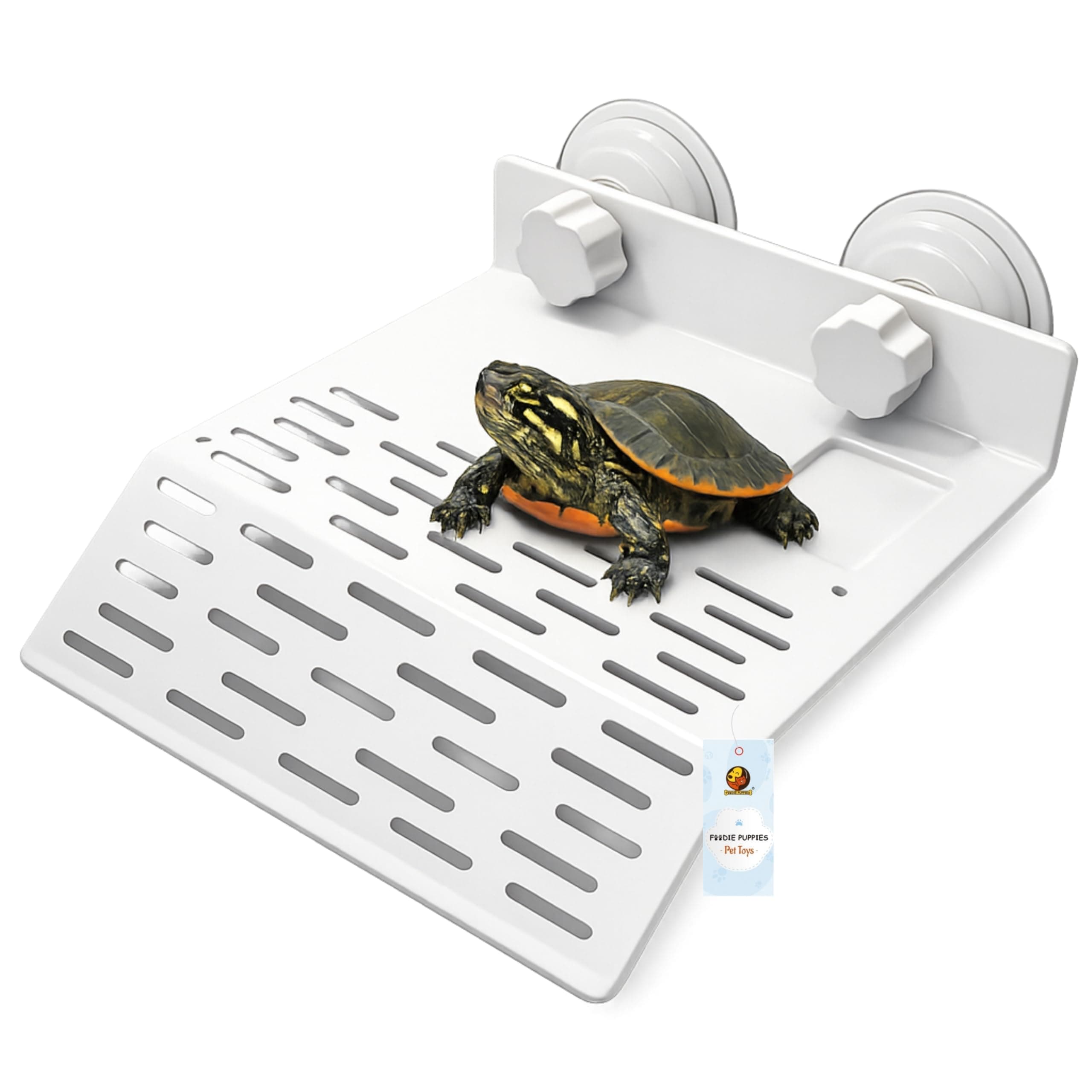 Foodie Puppies Turtle Island Ladder for Aquarium (25 x 20.5 x 3.5cm) | Floating Basking Platform with Wide Slope Terrace, Climbing & Resting Dock for Turtles & Terrapins | Includes Strong Suction Cups