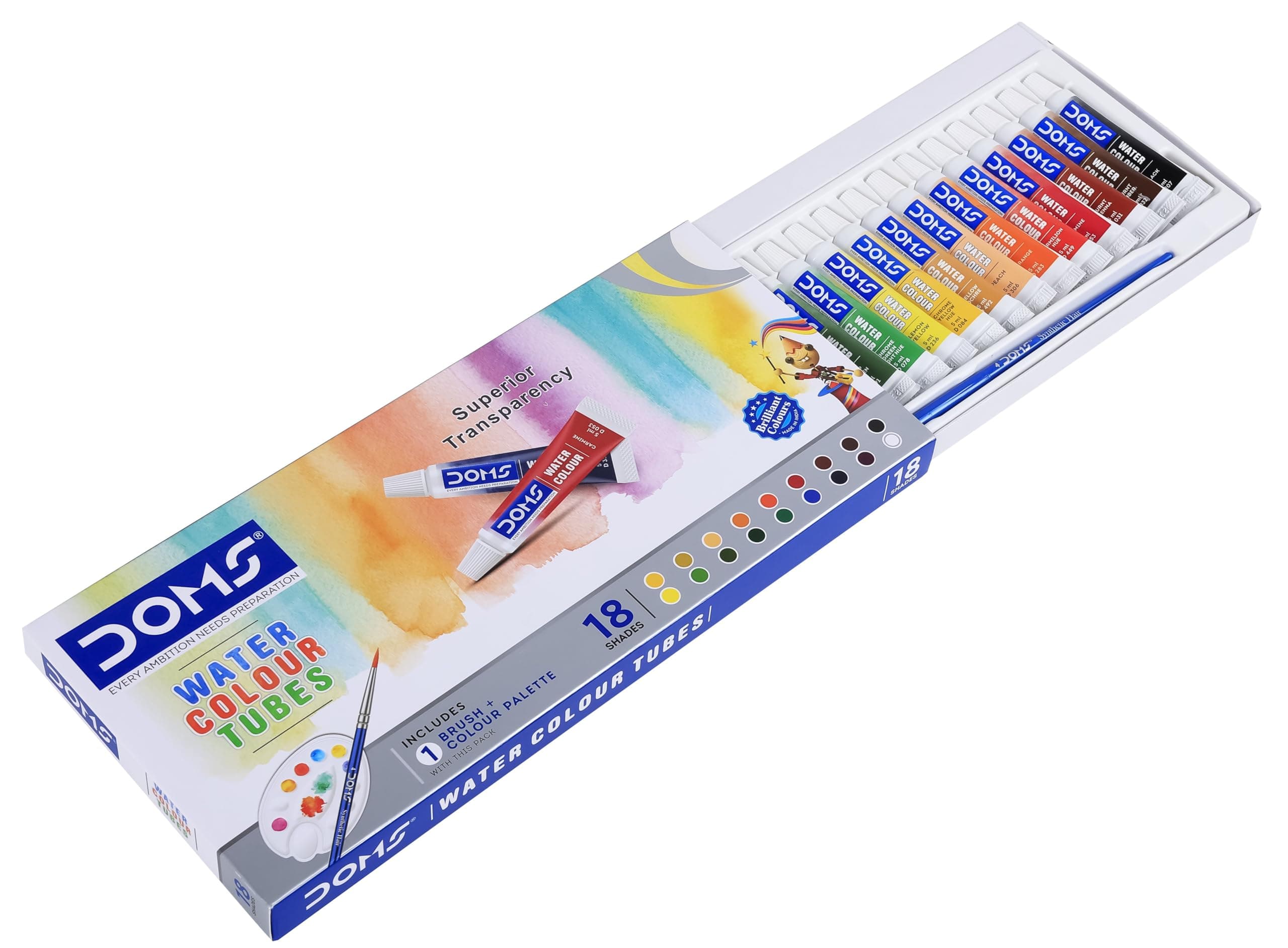 Doms Water Colour Tube | 18 Shades | Deeply Rich and Vibrant Pigment | Quick Drying