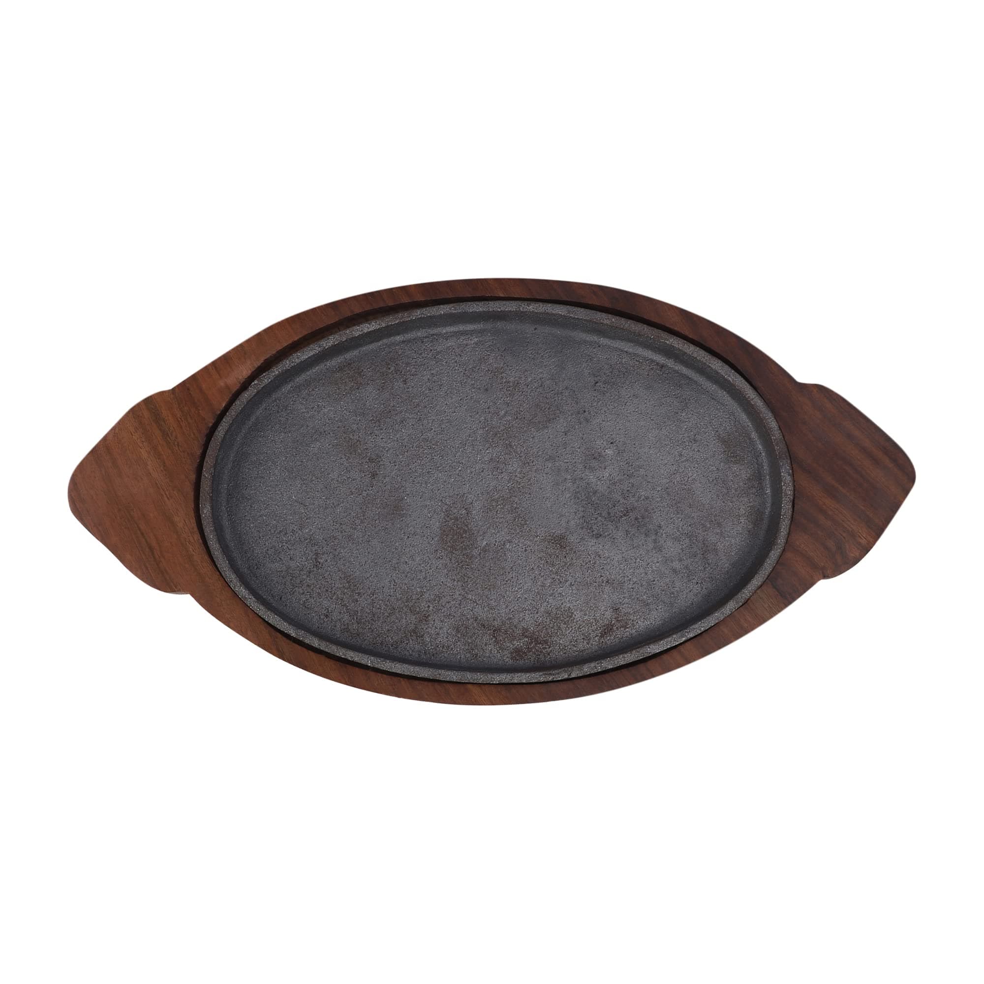 e kysa basics Cast Iron Sizzler Plate (9.5 * 6 inch) with Wooden Base (15 * 8 inch)