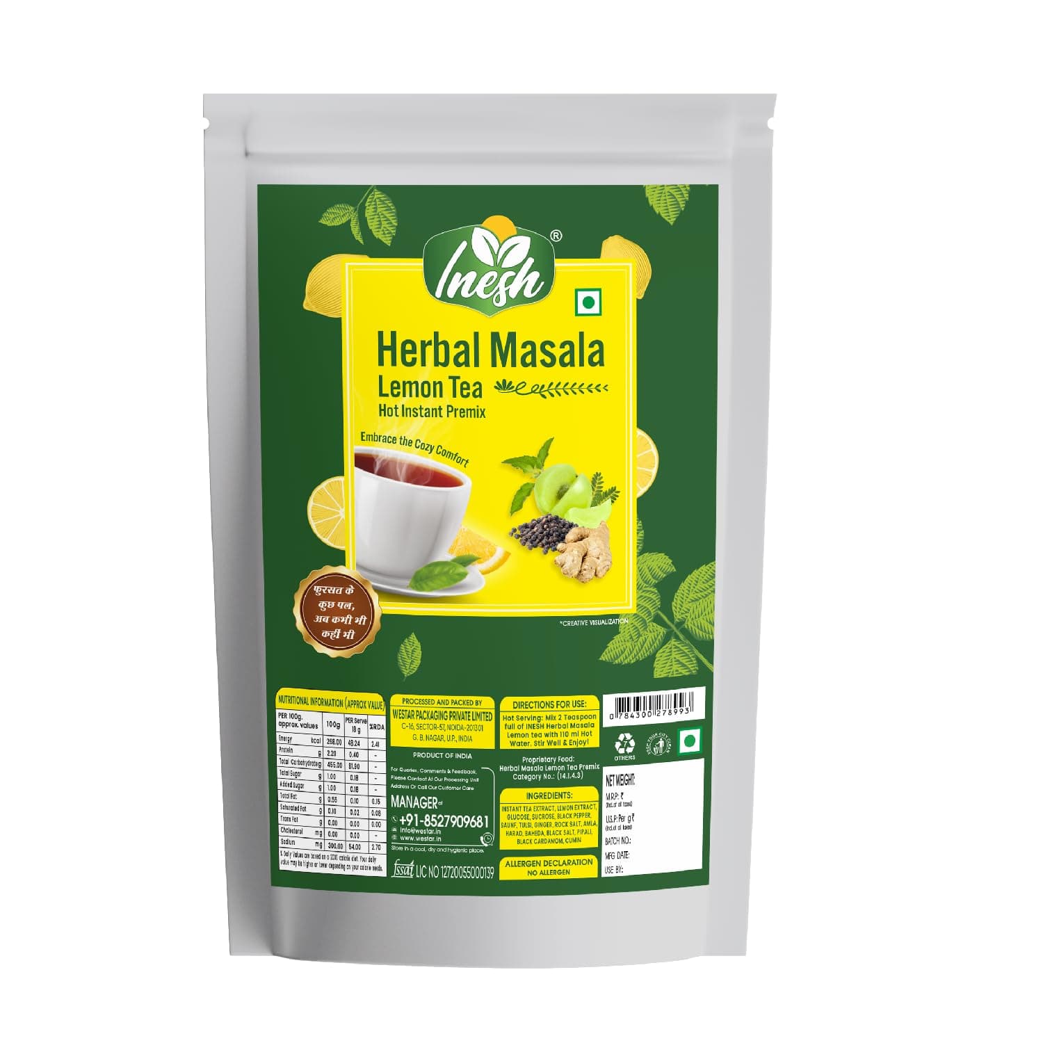 Inesh Herbal Masala Lemon Tea Hot instant Premix Pouch 1 Kg