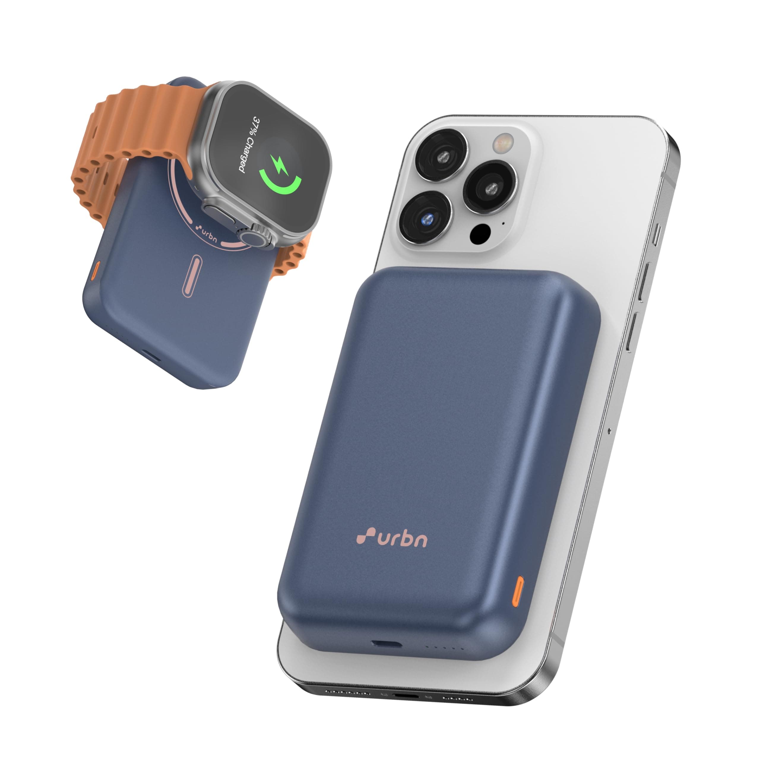 URBN Curve 3 in 1 Wireless Power Bank for iPhone, 10000mAh MagSafe Fast Charging for Apple AirPods, iWatch, iPhone 12 & Above, Android & Other Qi Enabled Devices (Blue)