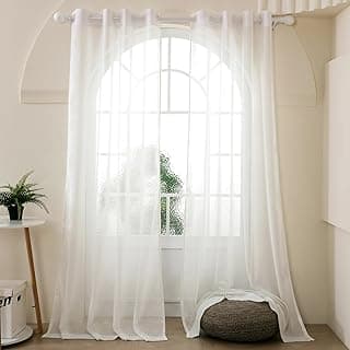 Story@Home Cotton Linen Sheer Curtains 7 Feet Long Set of 2 Door Semi Transparent Curtain Parda for Living Room (118 X 215 Cm, Crisp White) Elegant Airy Net Drapes