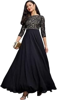 Miss Chase Women's Self Design Boat Neck 3/4 Sleeves Maxi Length Dress