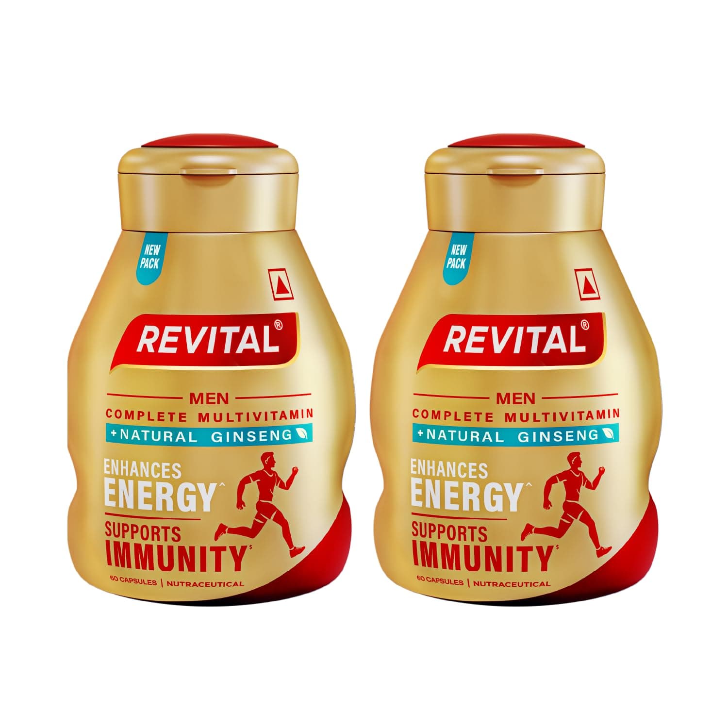 Revital H Multivitamin For Men (60 Capsules) With Natural Ginseng, Zinc, 10 Vitamins & 8 Minerals For Daily Energy, Stamina & Immunity - Pack of 2