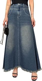 GRECIILOOKS Women's High Waist White Denim Skirt with Front Slit – Long Maxi Jean Skirt Casual Fashion – Stylish Denim Skirts for Women